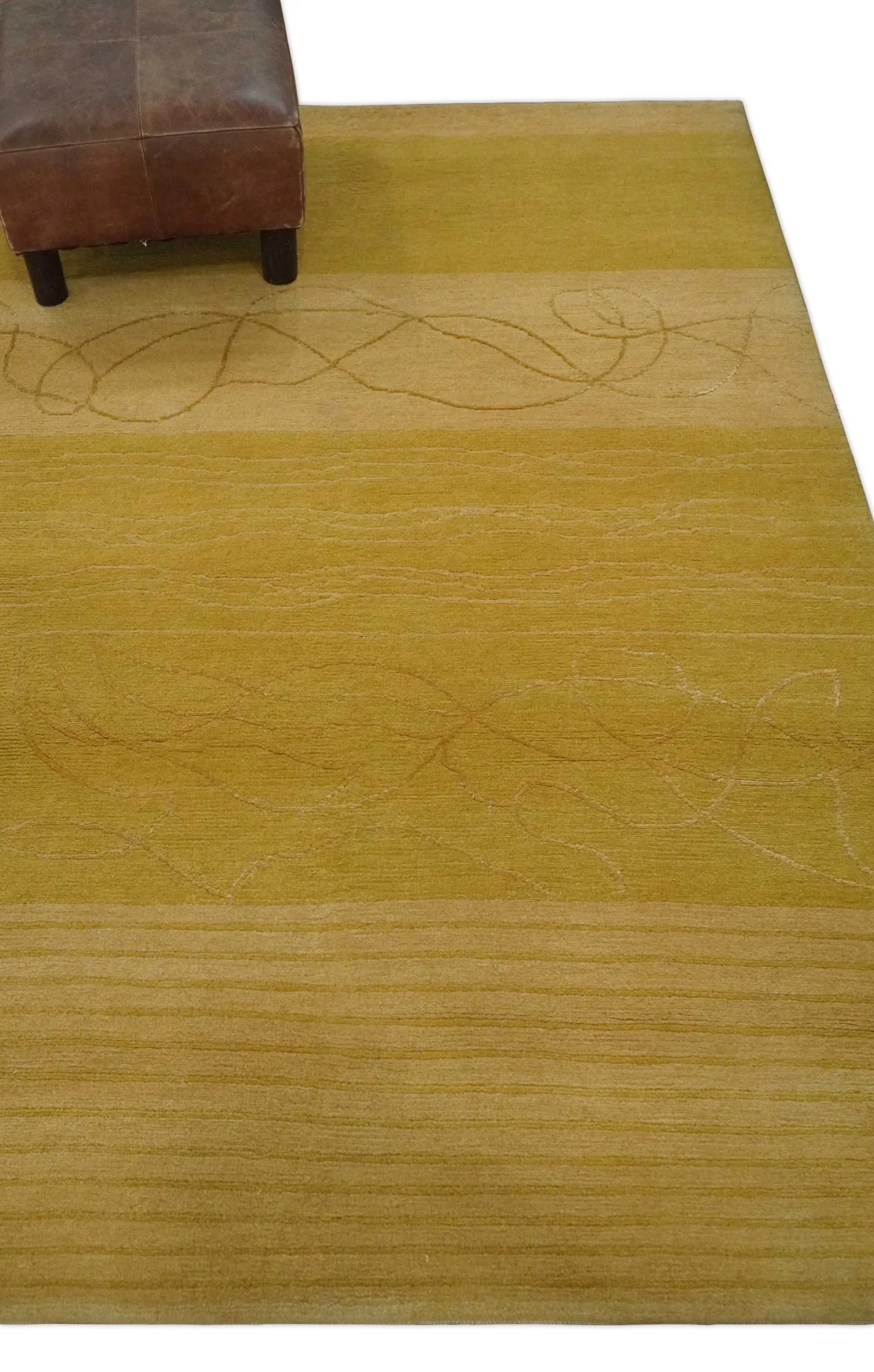 Gold and Brown Hand knotted Stripes 4x6 wool and Art Silk area Rug - Image 3