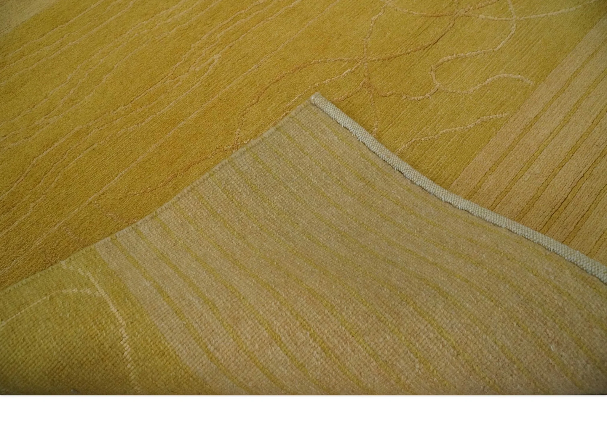 Gold and Brown Hand knotted Stripes 4x6 wool and Art Silk area Rug - Image 6