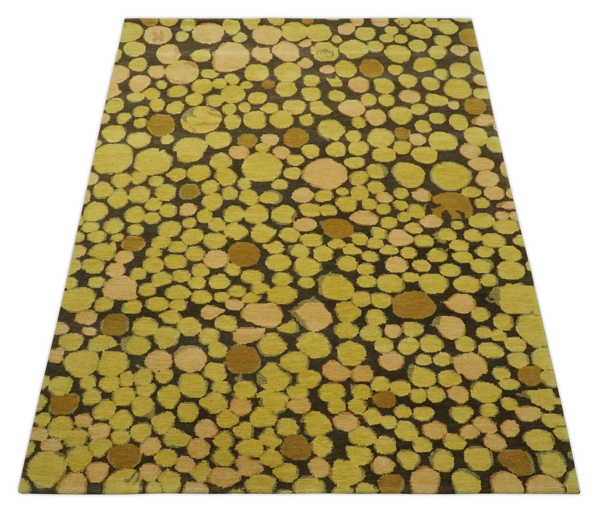 Gold and charcoal Dot 5.6x7 Hand loom wool and art silk Area Rug - Image 10