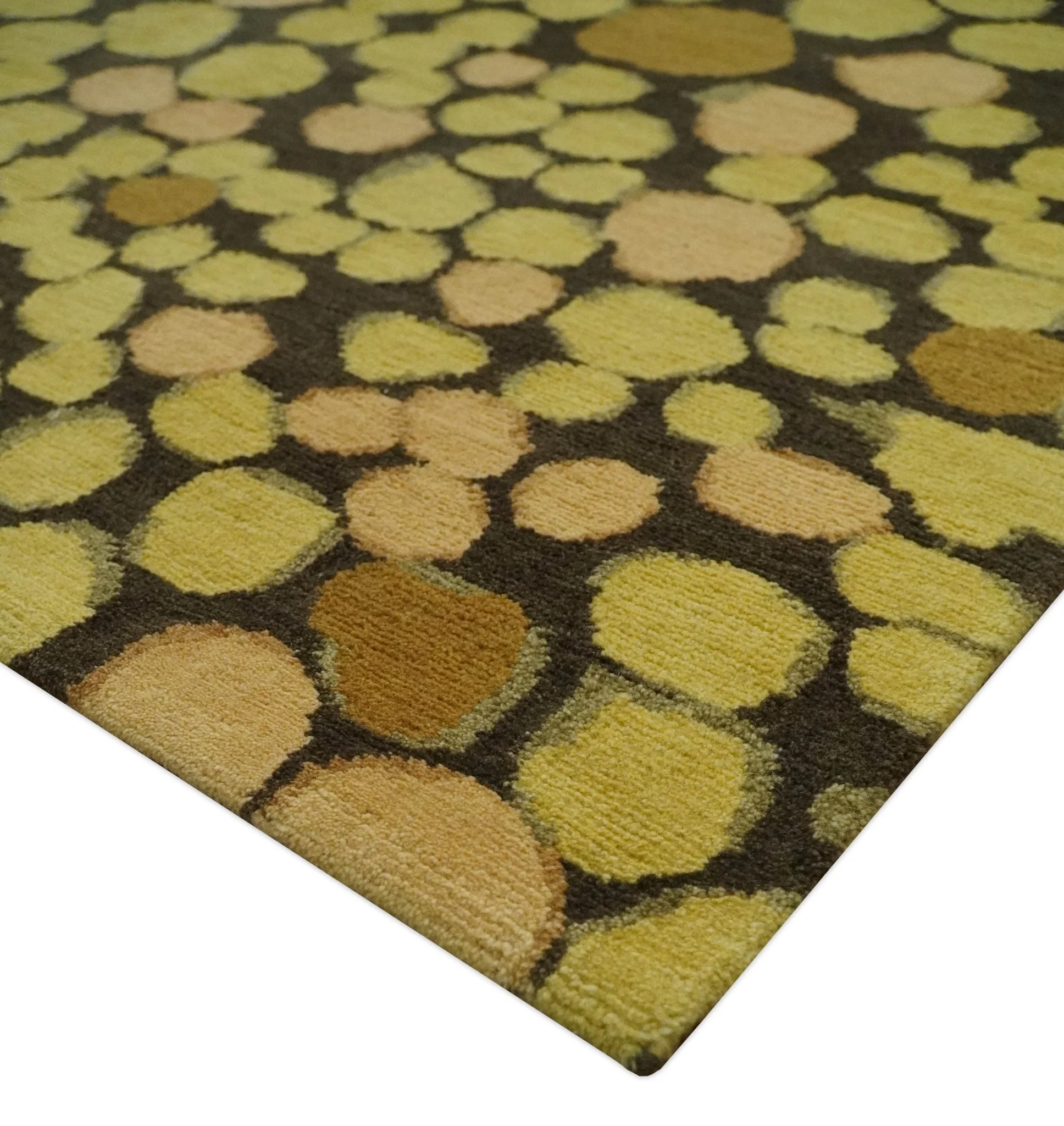 Gold and charcoal Dot 5.6x7 Hand loom wool and art silk Area Rug - Image 5