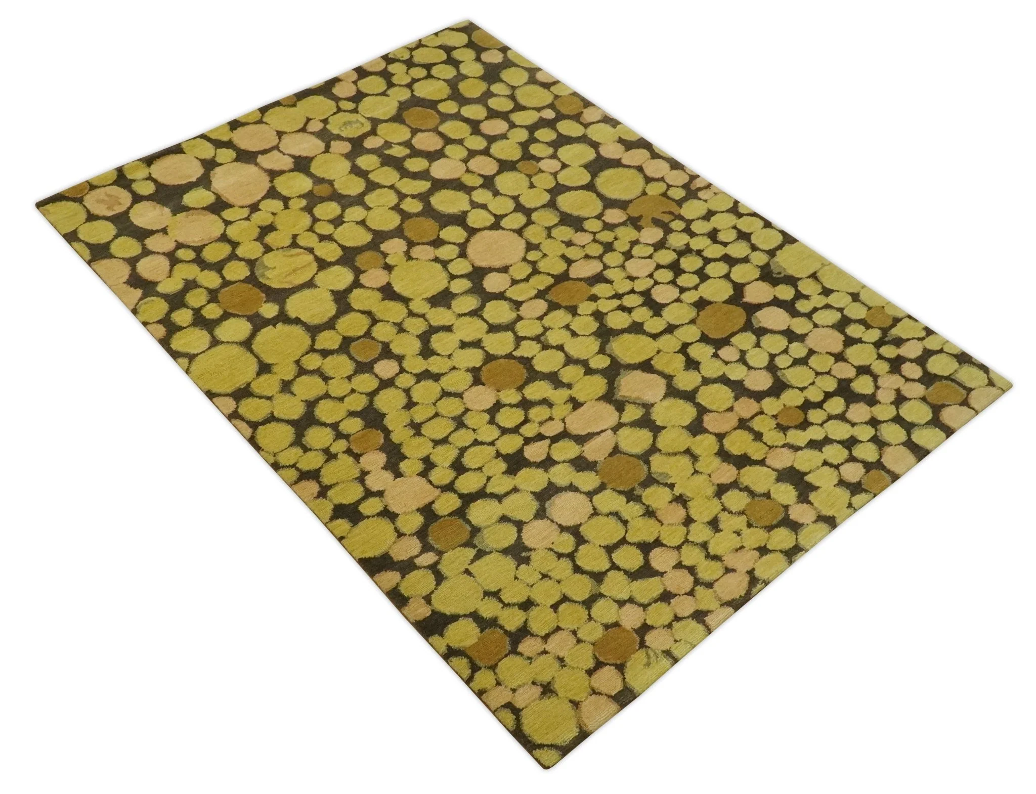 Gold and charcoal Dot 5.6x7 Hand loom wool and art silk Area Rug - Image 9