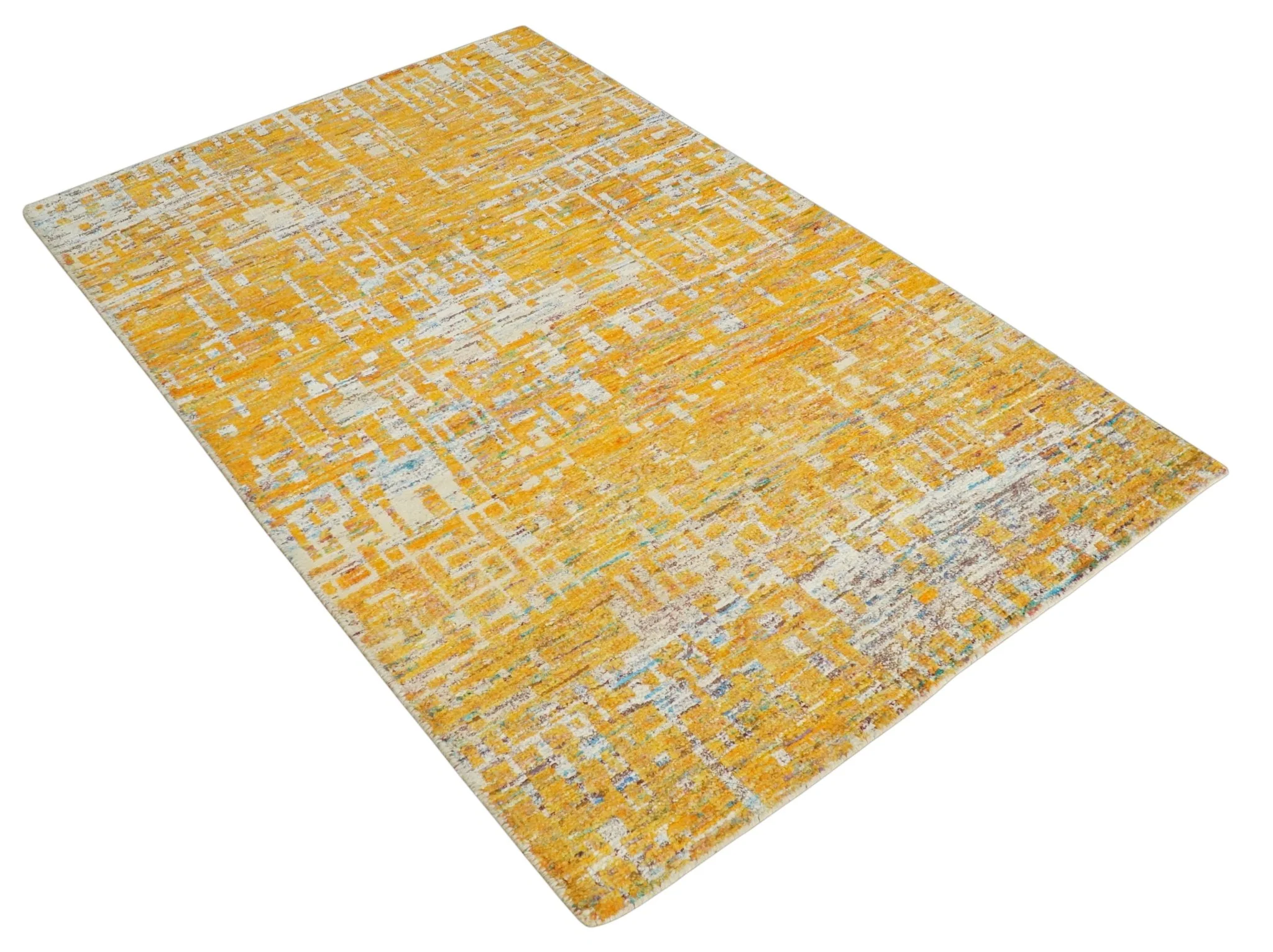 Gold and Ivory Modern Abstract 5x8 Recycled Art Silk Area Rug - Image 10