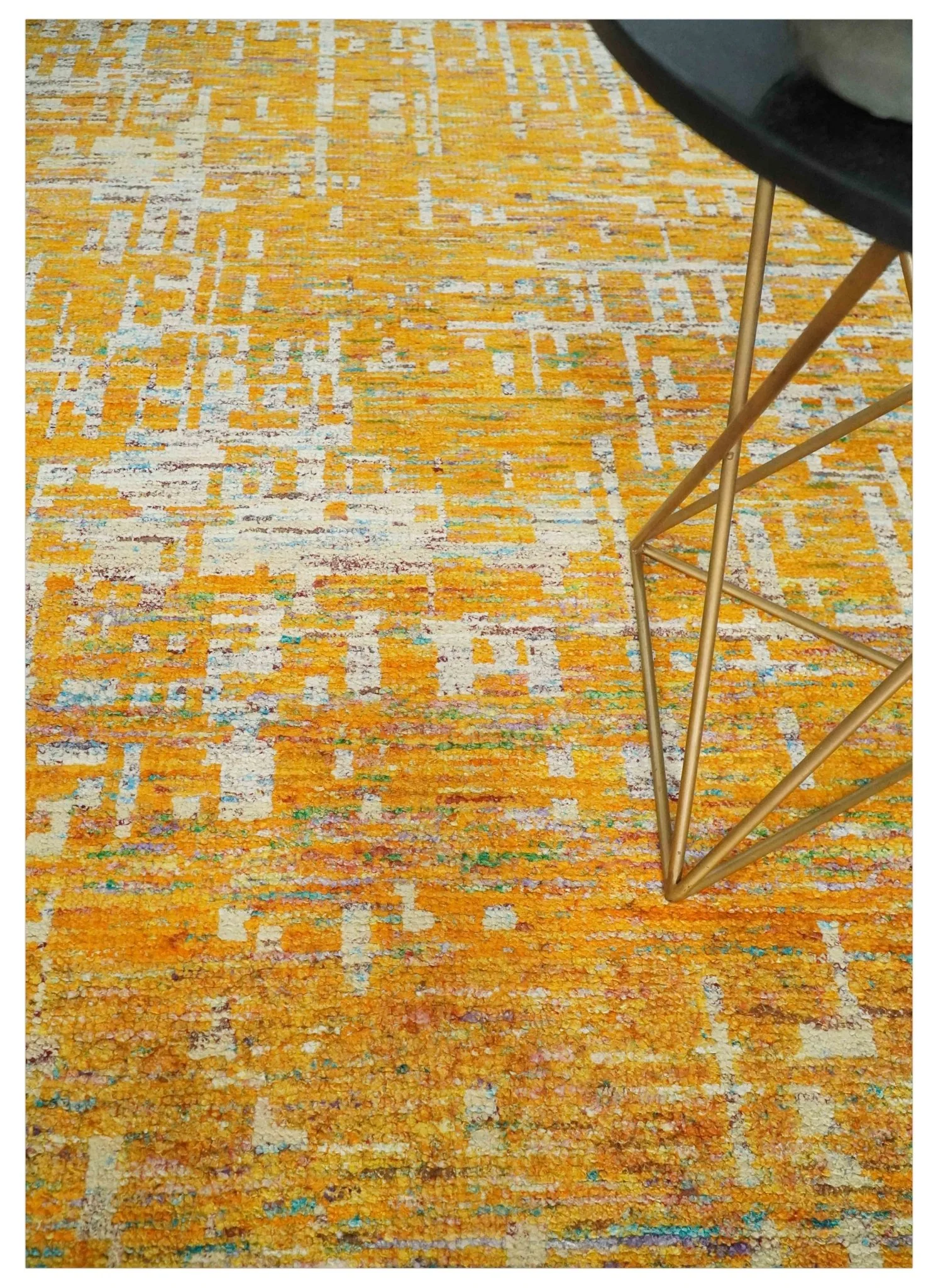 Gold and Ivory Modern Abstract 5x8 Recycled Art Silk Area Rug - Image 2