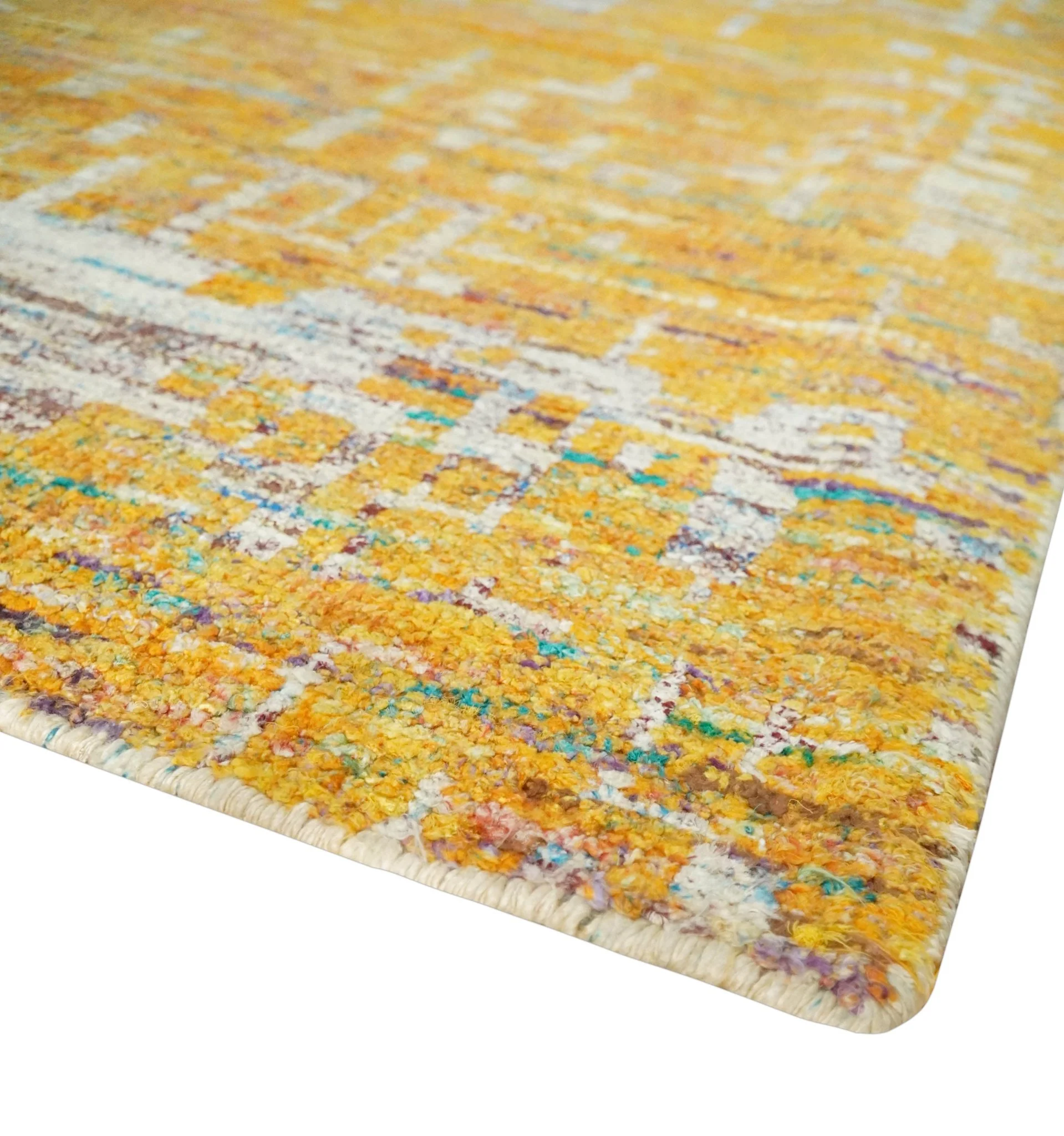 Gold and Ivory Modern Abstract 5x8 Recycled Art Silk Area Rug - Image 5