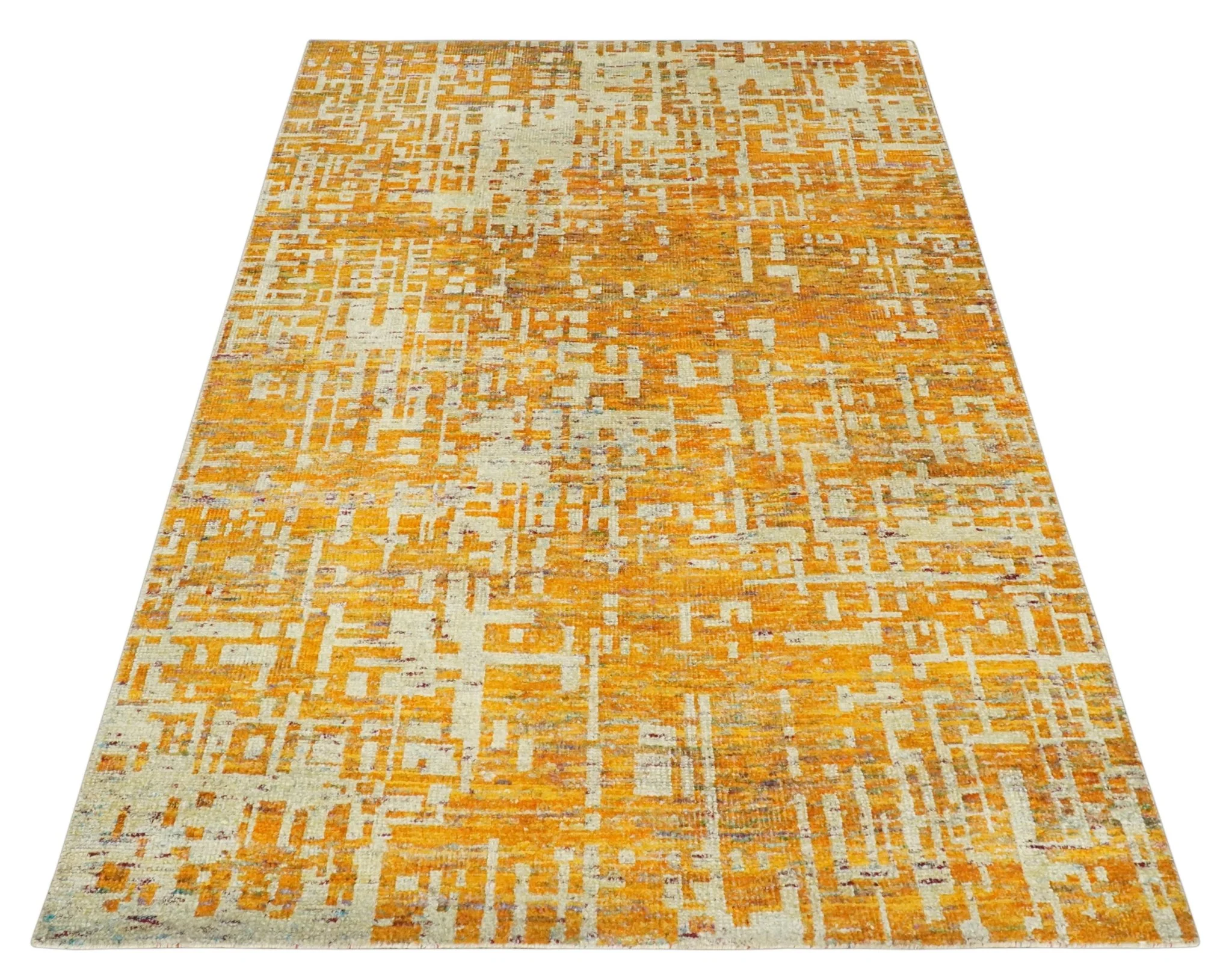 6x9 Gold and Ivory Modern Abstract Recycled wool Area Rug - Image 10