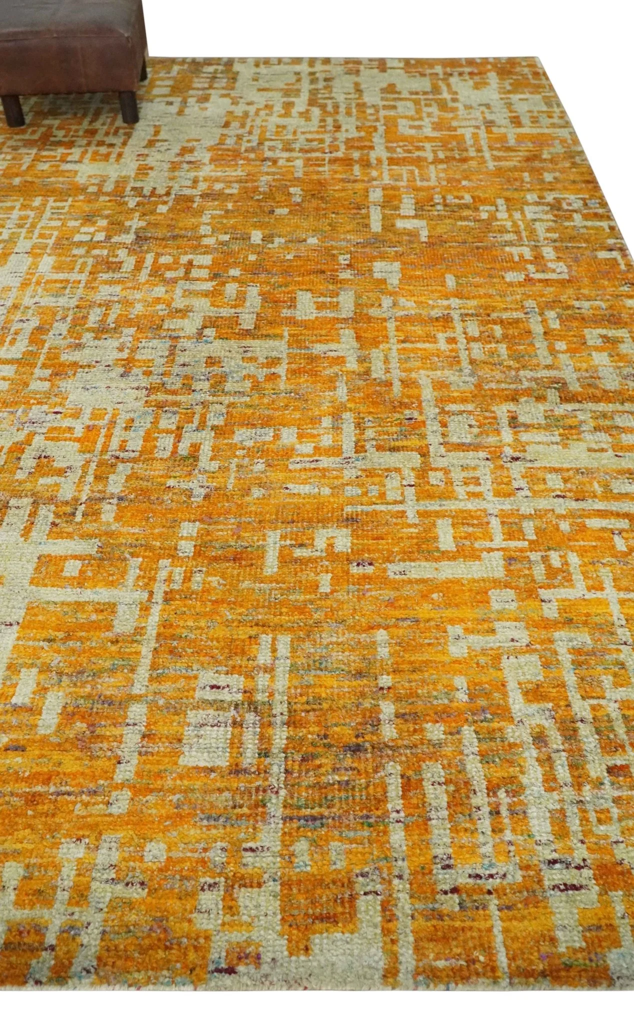 6x9 Gold and Ivory Modern Abstract Recycled wool Area Rug - Image 3