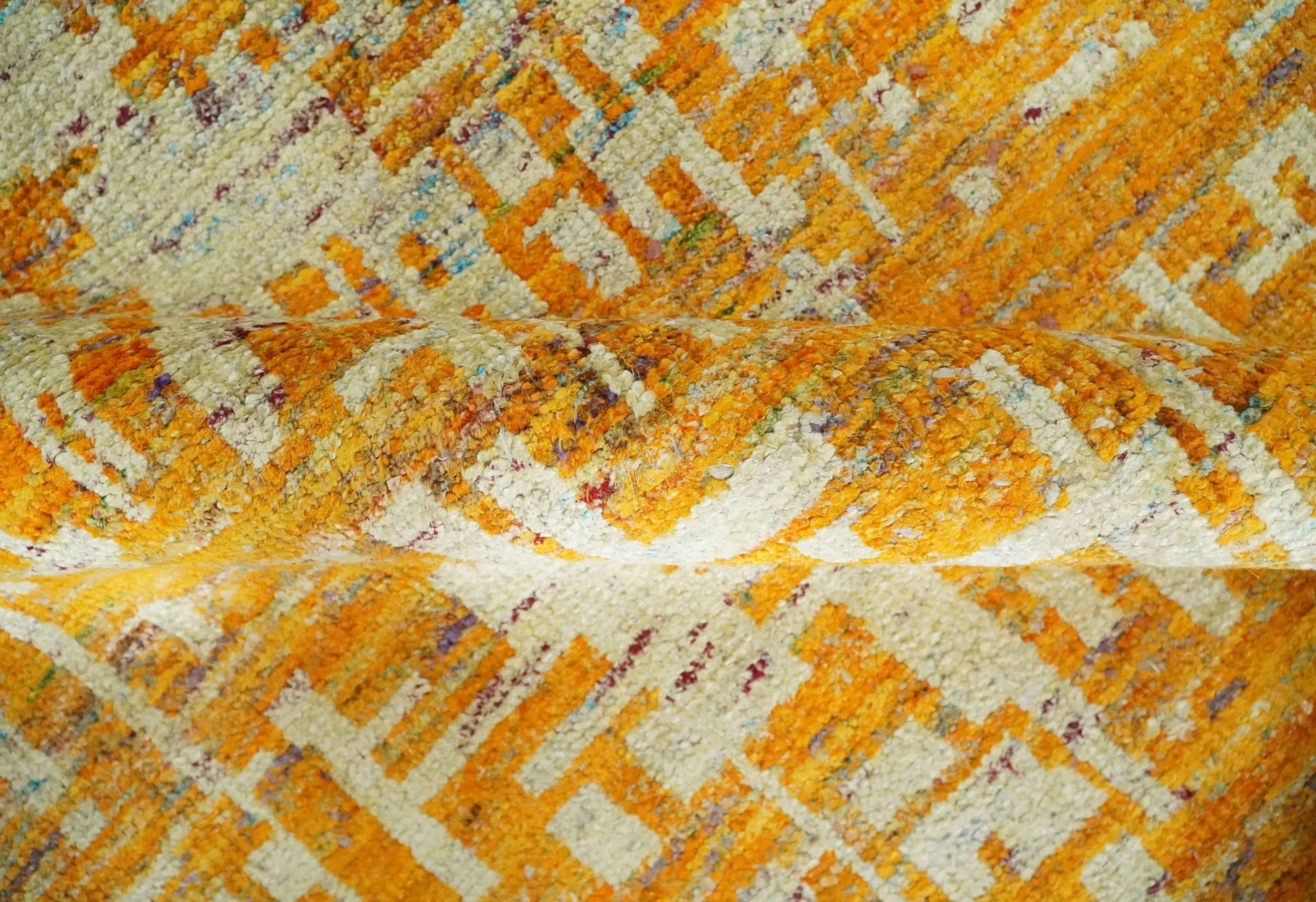 6x9 Gold and Ivory Modern Abstract Recycled wool Area Rug - Image 6