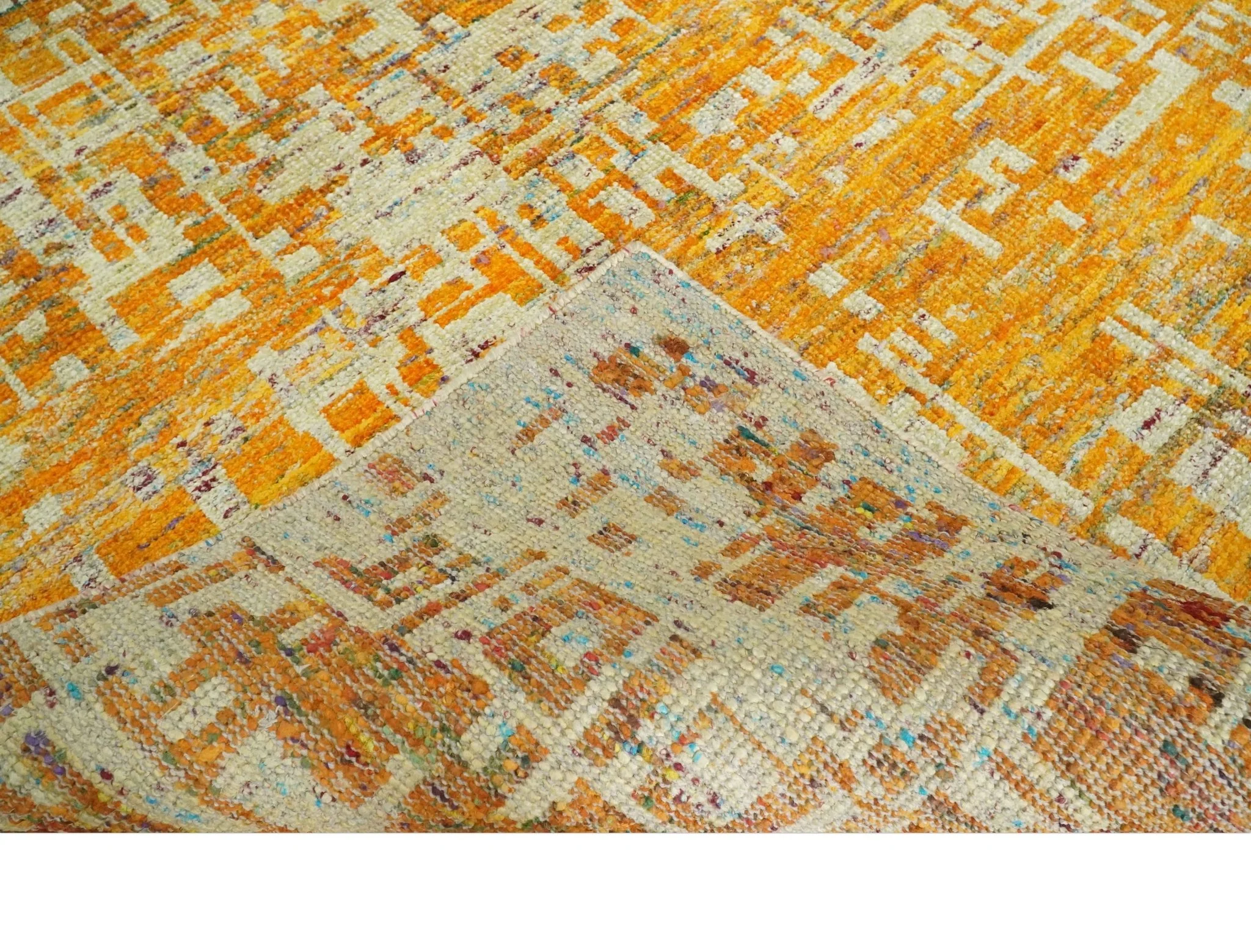 6x9 Gold and Ivory Modern Abstract Recycled wool Area Rug - Image 7