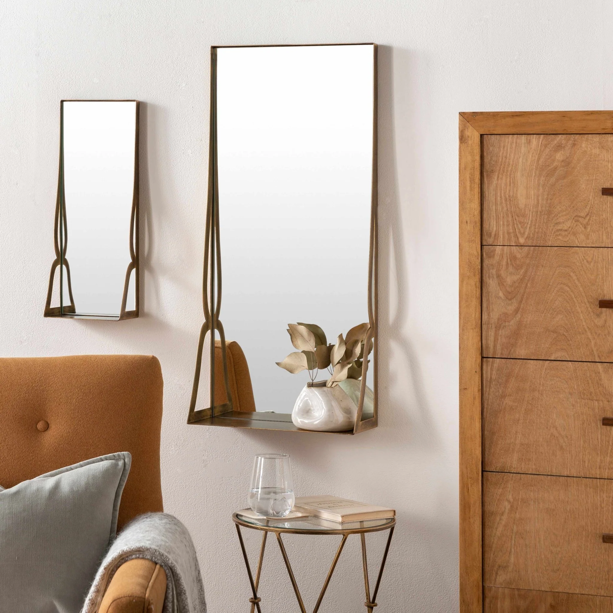 Gold and Taupe Rectangle Frame Stand Mirror - Image 11