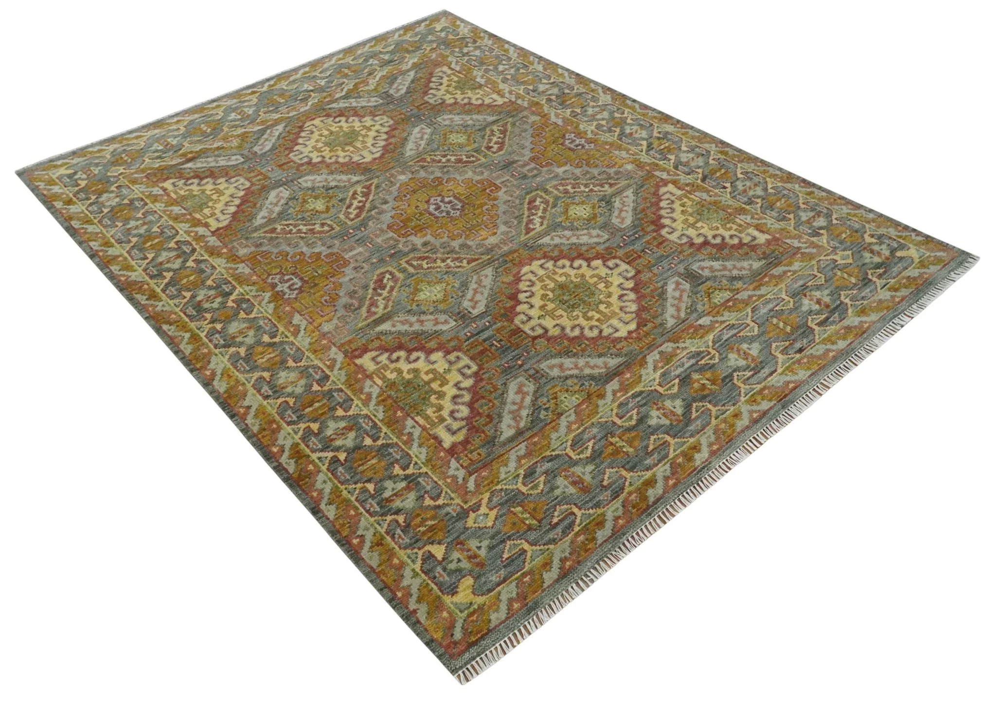 Hand Knotted Gold and Charcoal 8x10 Oriental Traditional Wool Area Rug - Image 10