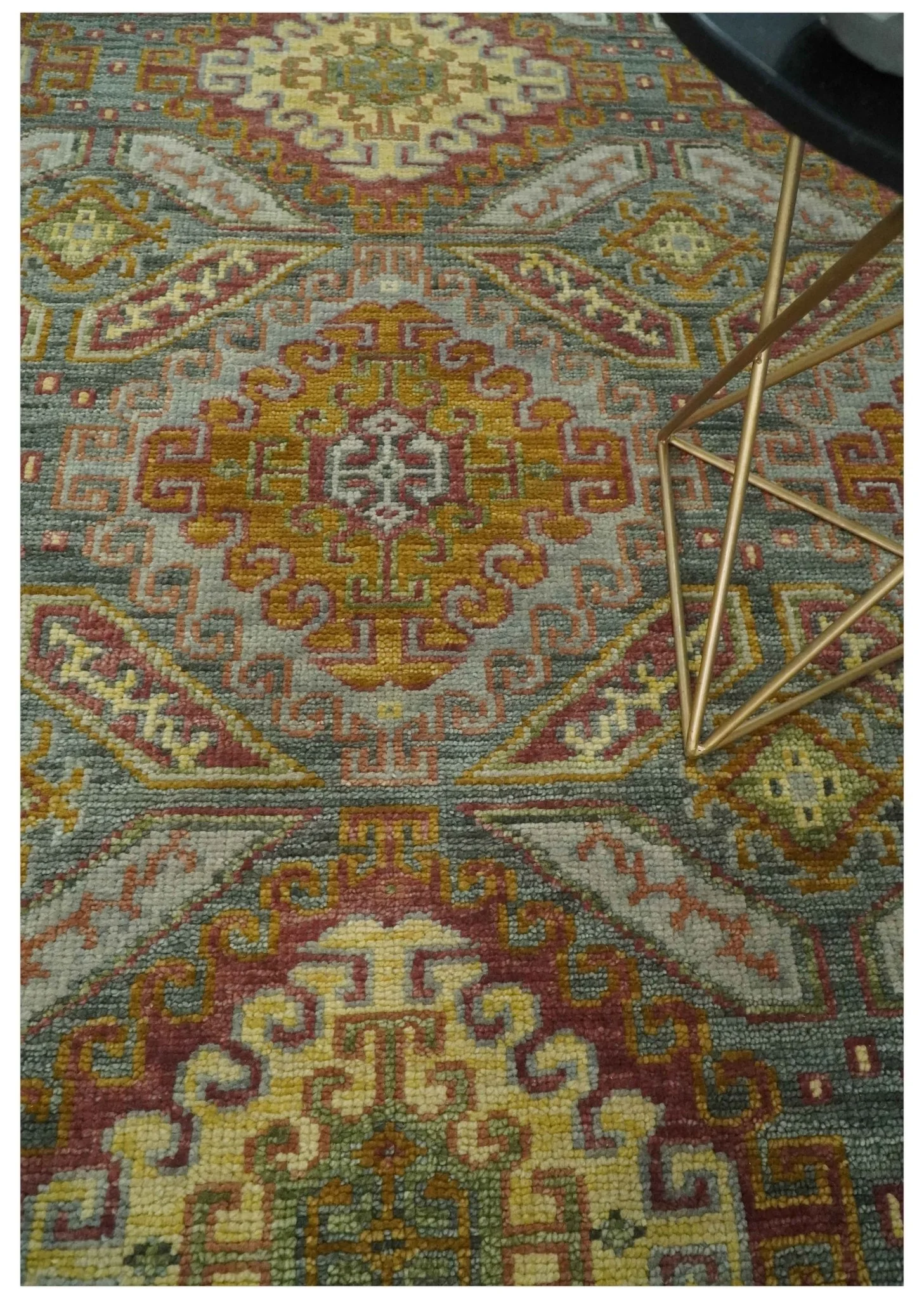 Hand Knotted Gold and Charcoal 8x10 Oriental Traditional Wool Area Rug - Image 2