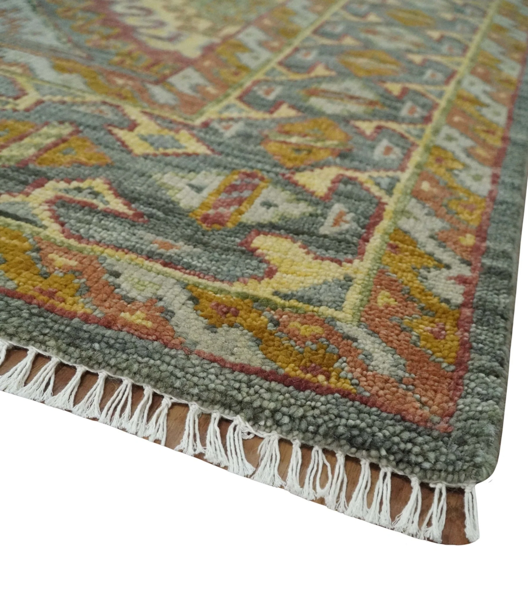 Hand Knotted Gold and Charcoal 8x10 Oriental Traditional Wool Area Rug - Image 5