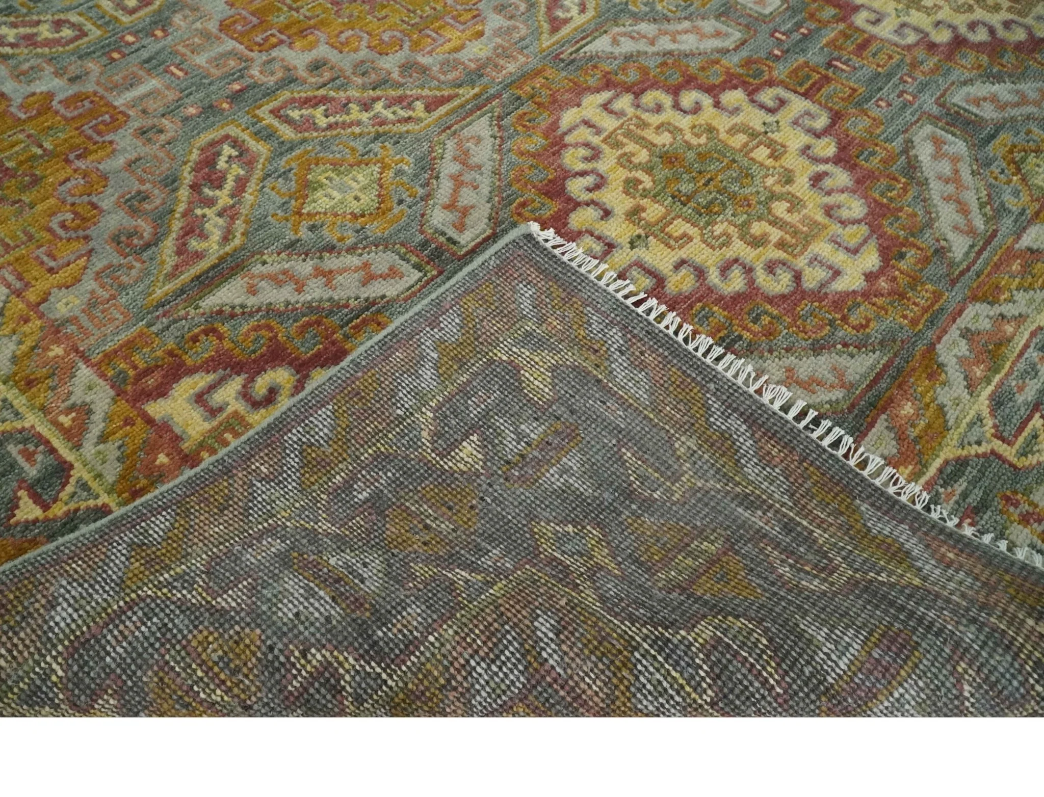 Hand Knotted Gold and Charcoal 8x10 Oriental Traditional Wool Area Rug - Image 6