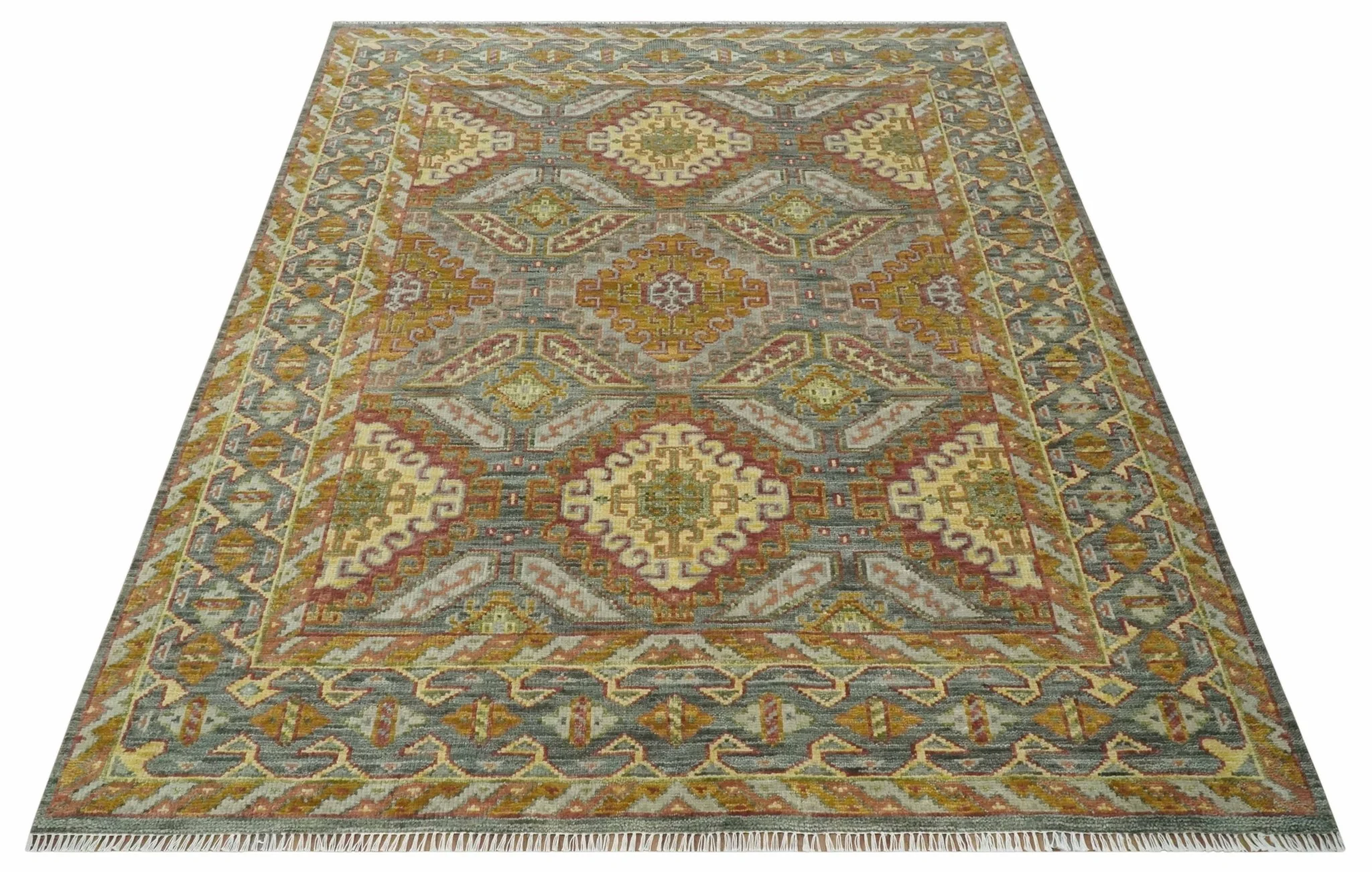 Hand Knotted Gold and Charcoal 8x10 Oriental Traditional Wool Area Rug - Image 9
