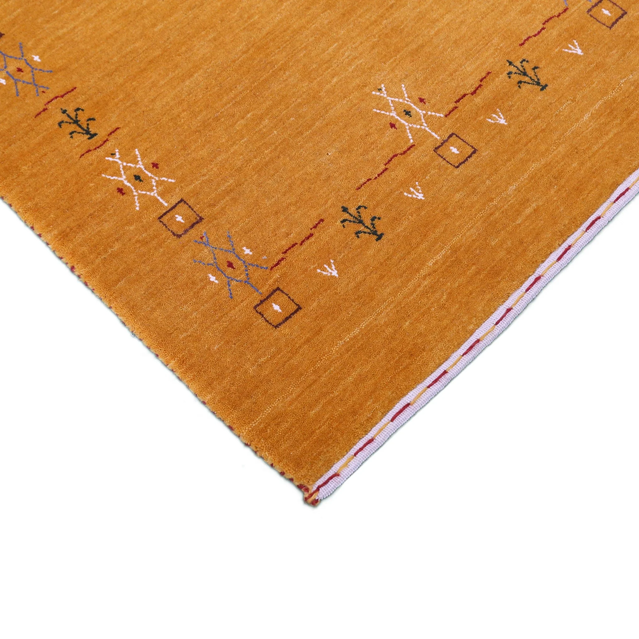 Gold Contemporary Gabbeh Border Design Hand Loomed Wool Area Rug - Image 10