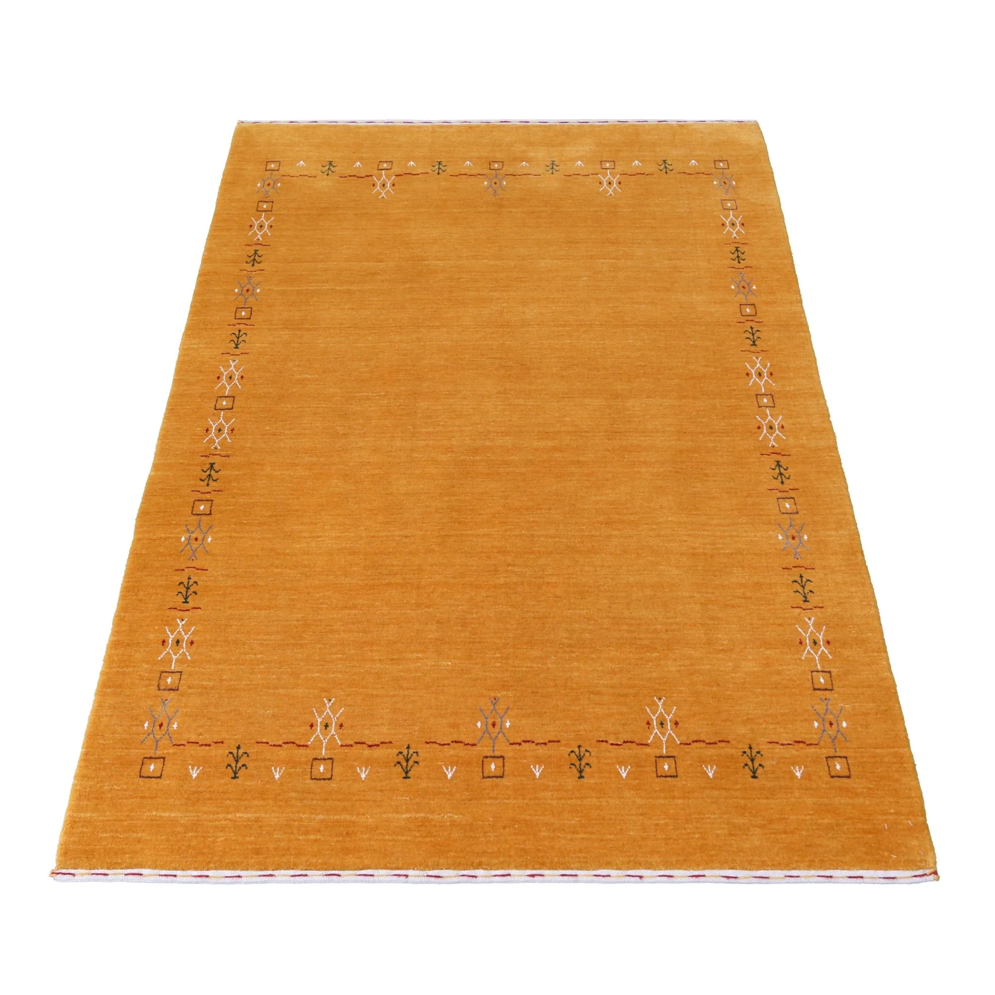 Gold Contemporary Gabbeh Border Design Hand Loomed Wool Area Rug - Image 12