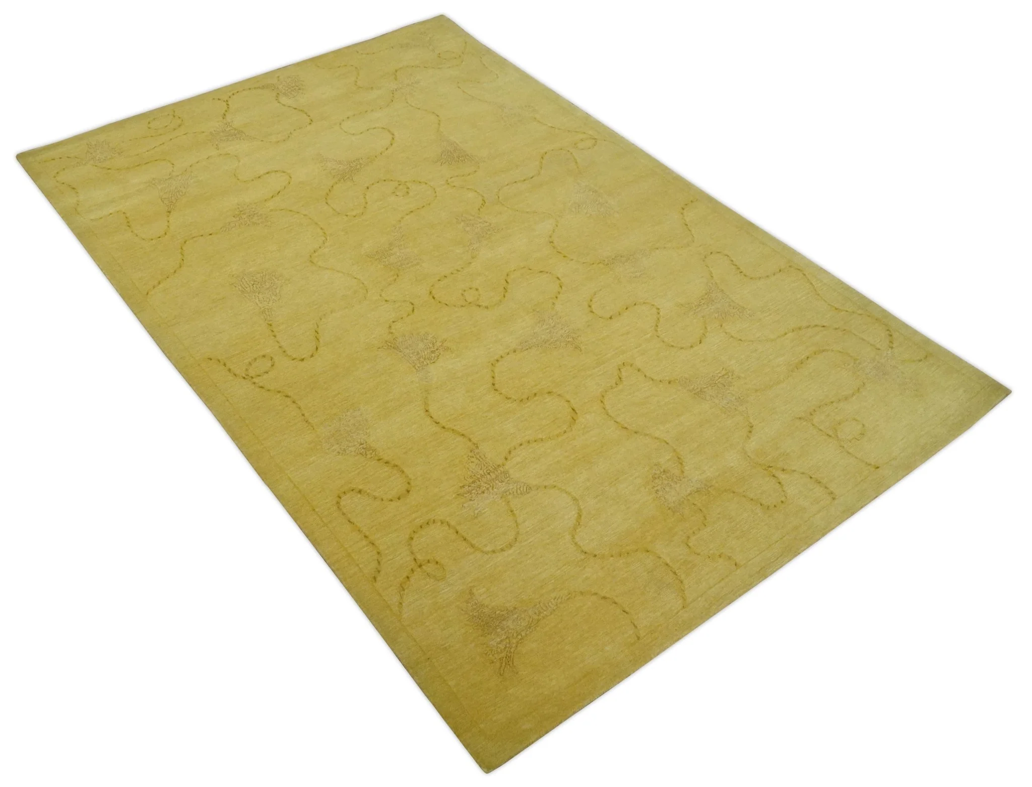 Gold Hand knotted contemporary 6x9 wool And Art Silk Area Rug - Image 10