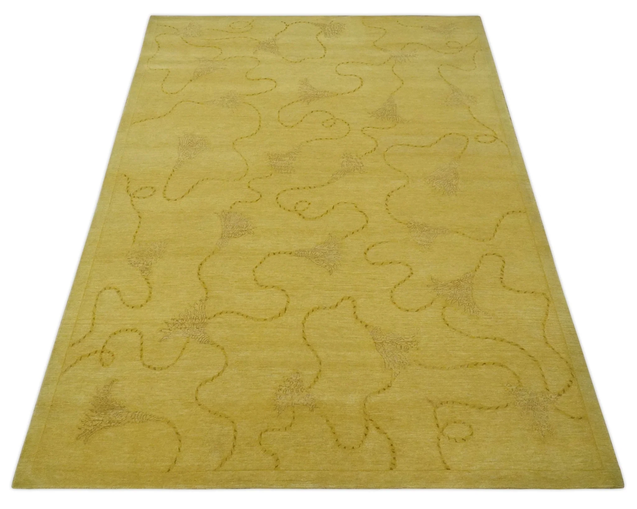 Gold Hand knotted contemporary 6x9 wool And Art Silk Area Rug - Image 11