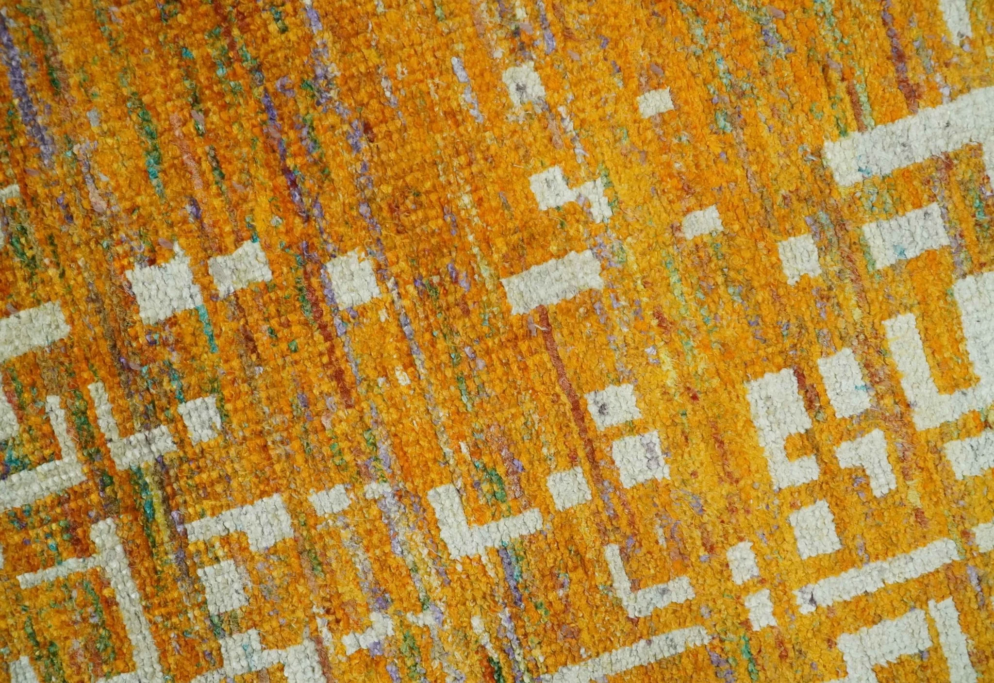 6x9 Gold, Ivory and rust Modern Abstract Recycled Silk Area Rug - Image 4