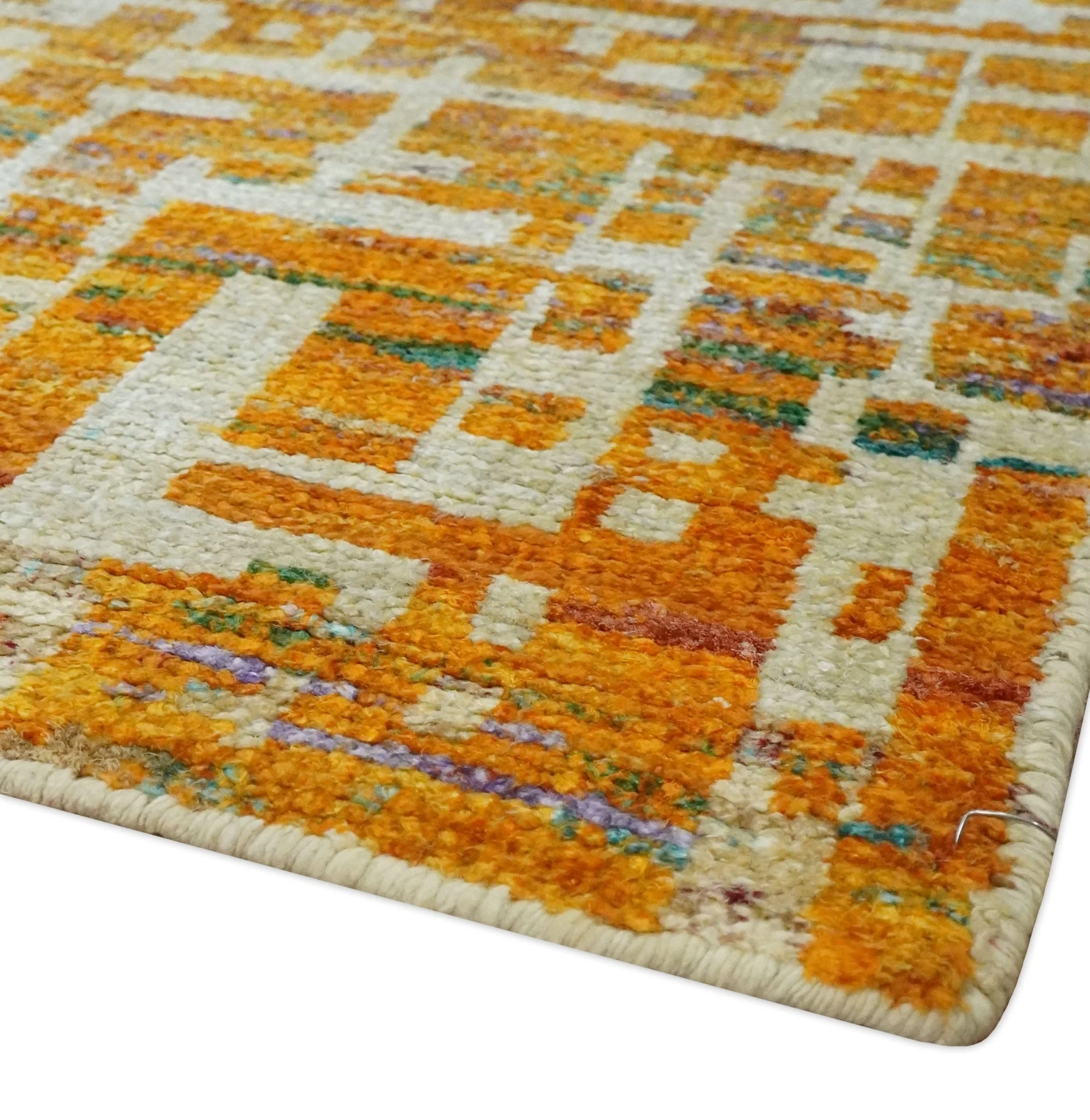 6x9 Gold, Ivory and rust Modern Abstract Recycled Silk Area Rug - Image 5