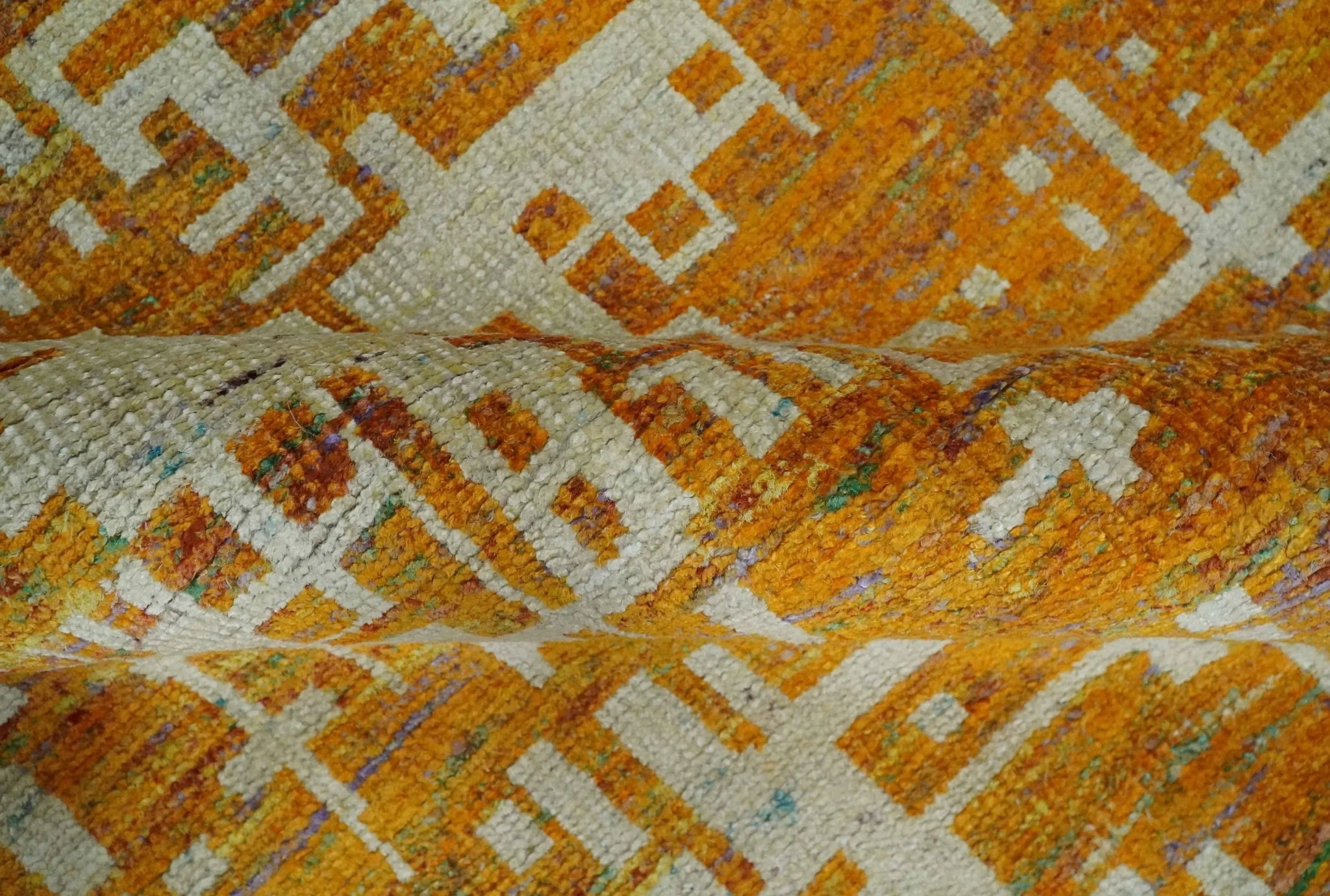 6x9 Gold, Ivory and rust Modern Abstract Recycled Silk Area Rug - Image 6