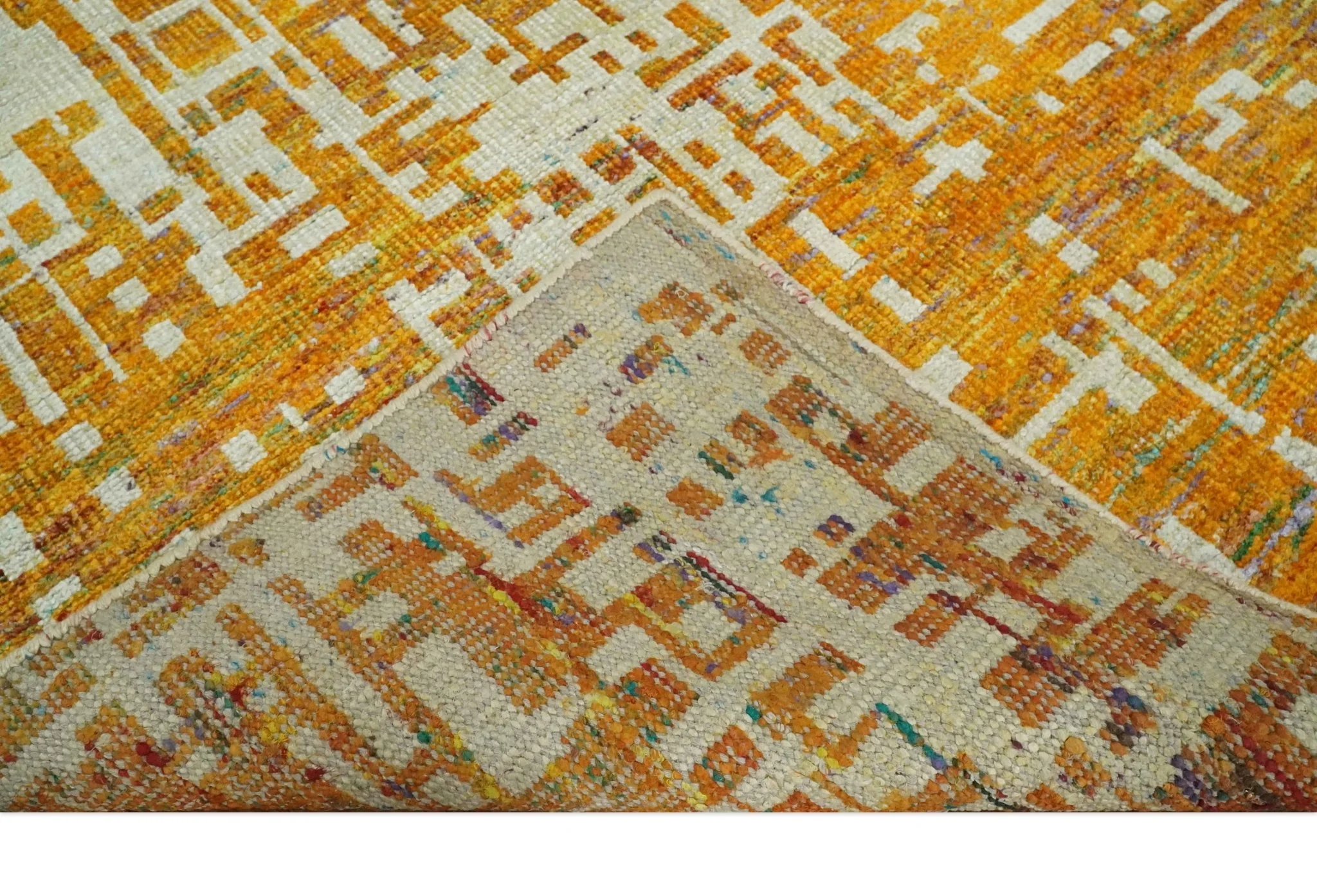 6x9 Gold, Ivory and rust Modern Abstract Recycled Silk Area Rug - Image 7