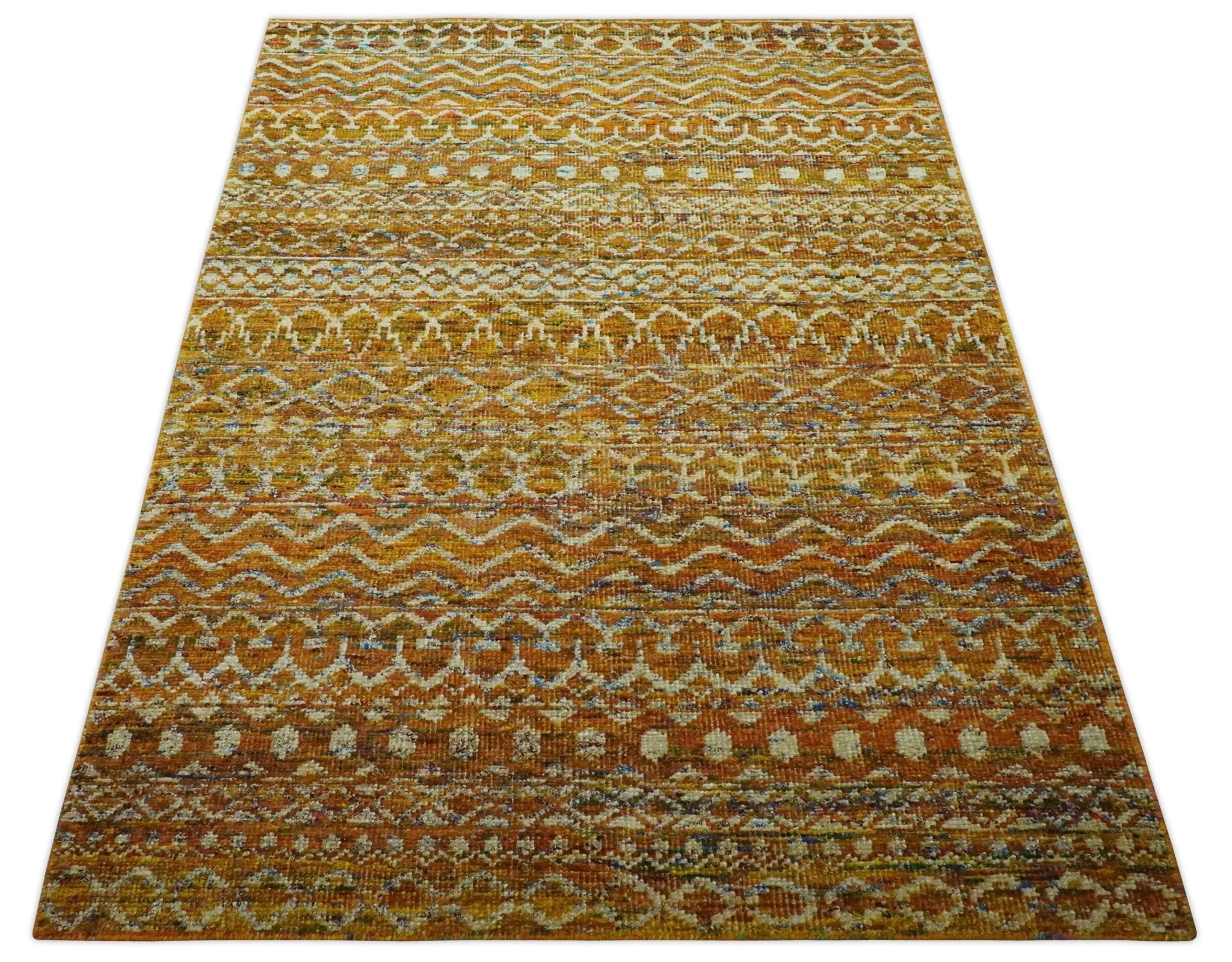 5.6x8.6 Hand Knotted Gold, Ivory and Rust Southwestern Tribal Trellis wool Area Rug - Image 10
