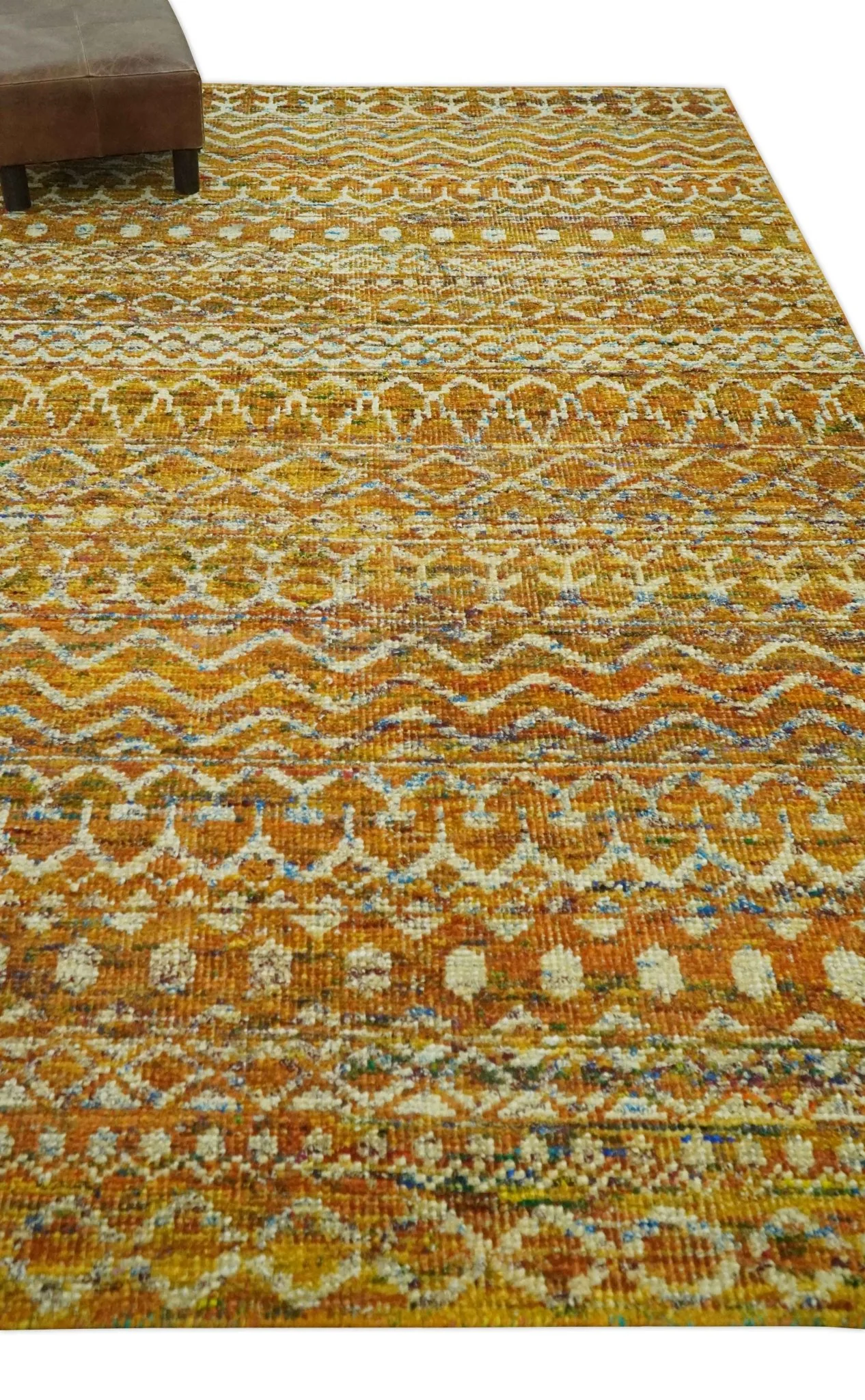 5.6x8.6 Hand Knotted Gold, Ivory and Rust Southwestern Tribal Trellis wool Area Rug - Image 3