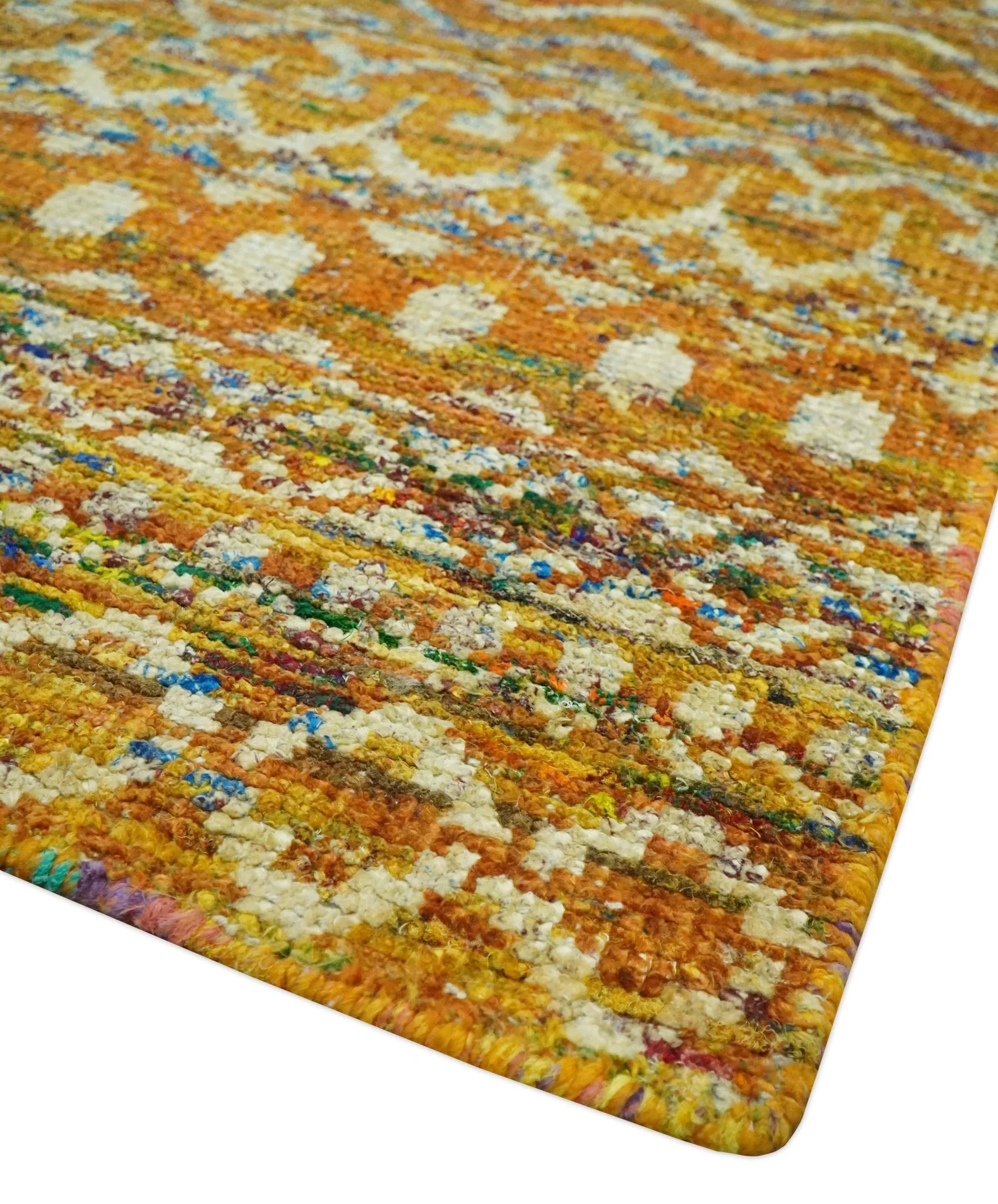 5.6x8.6 Hand Knotted Gold, Ivory and Rust Southwestern Tribal Trellis wool Area Rug - Image 5