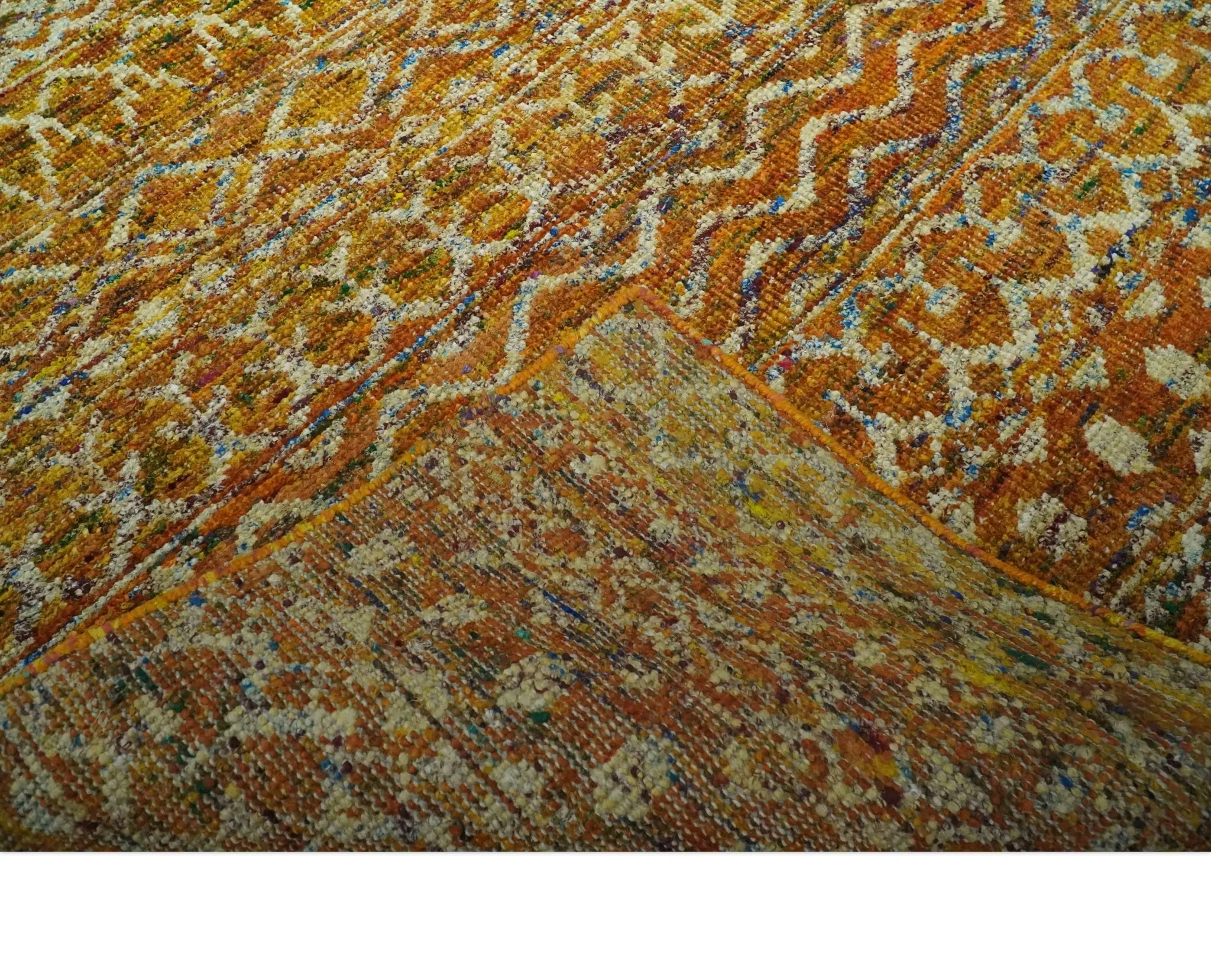 5.6x8.6 Hand Knotted Gold, Ivory and Rust Southwestern Tribal Trellis wool Area Rug - Image 7