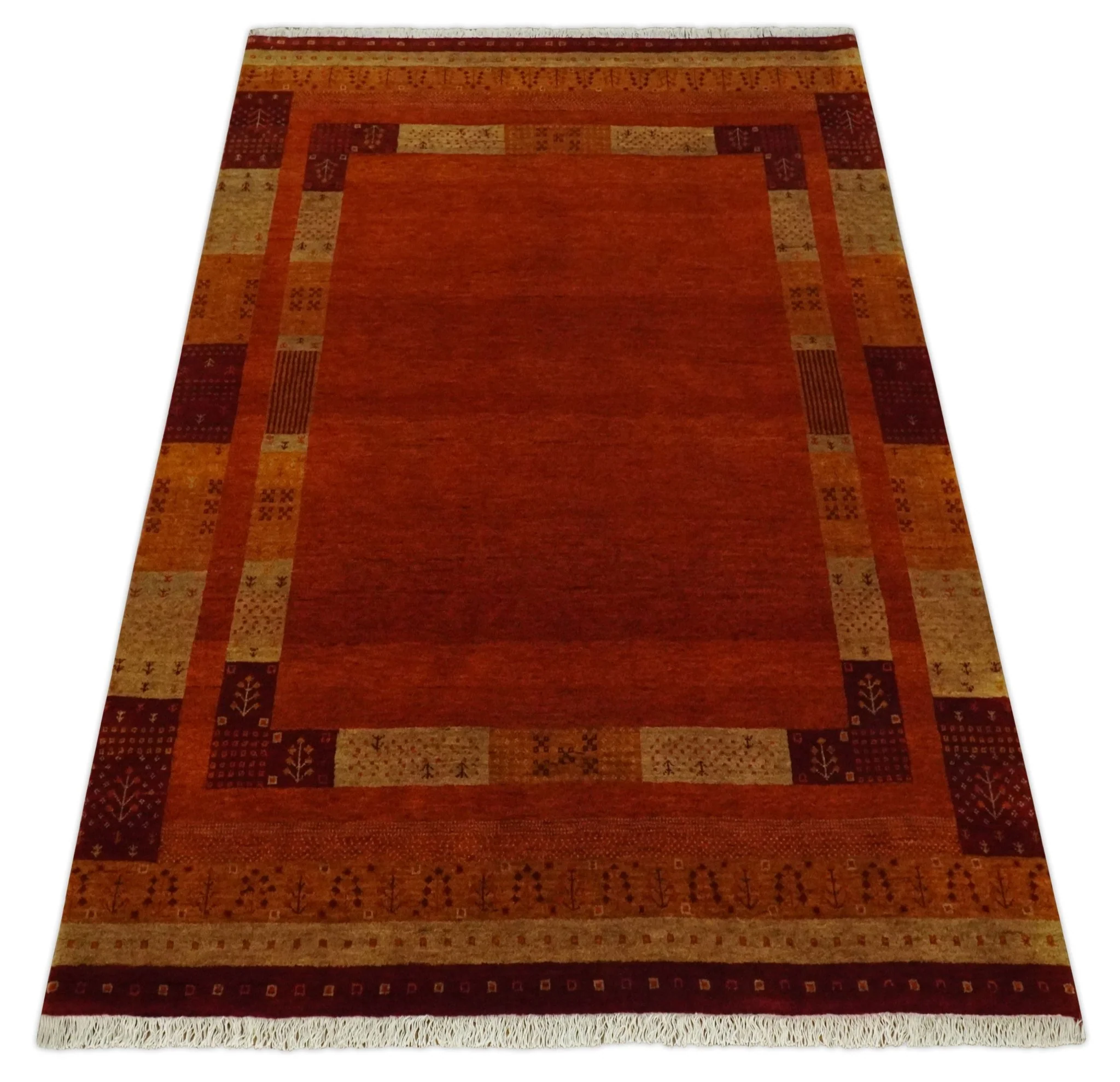 Gold, Rust and Beige Wool Hand Woven Southwestern Lori Gabbeh Rug| KNT50 - Image 10
