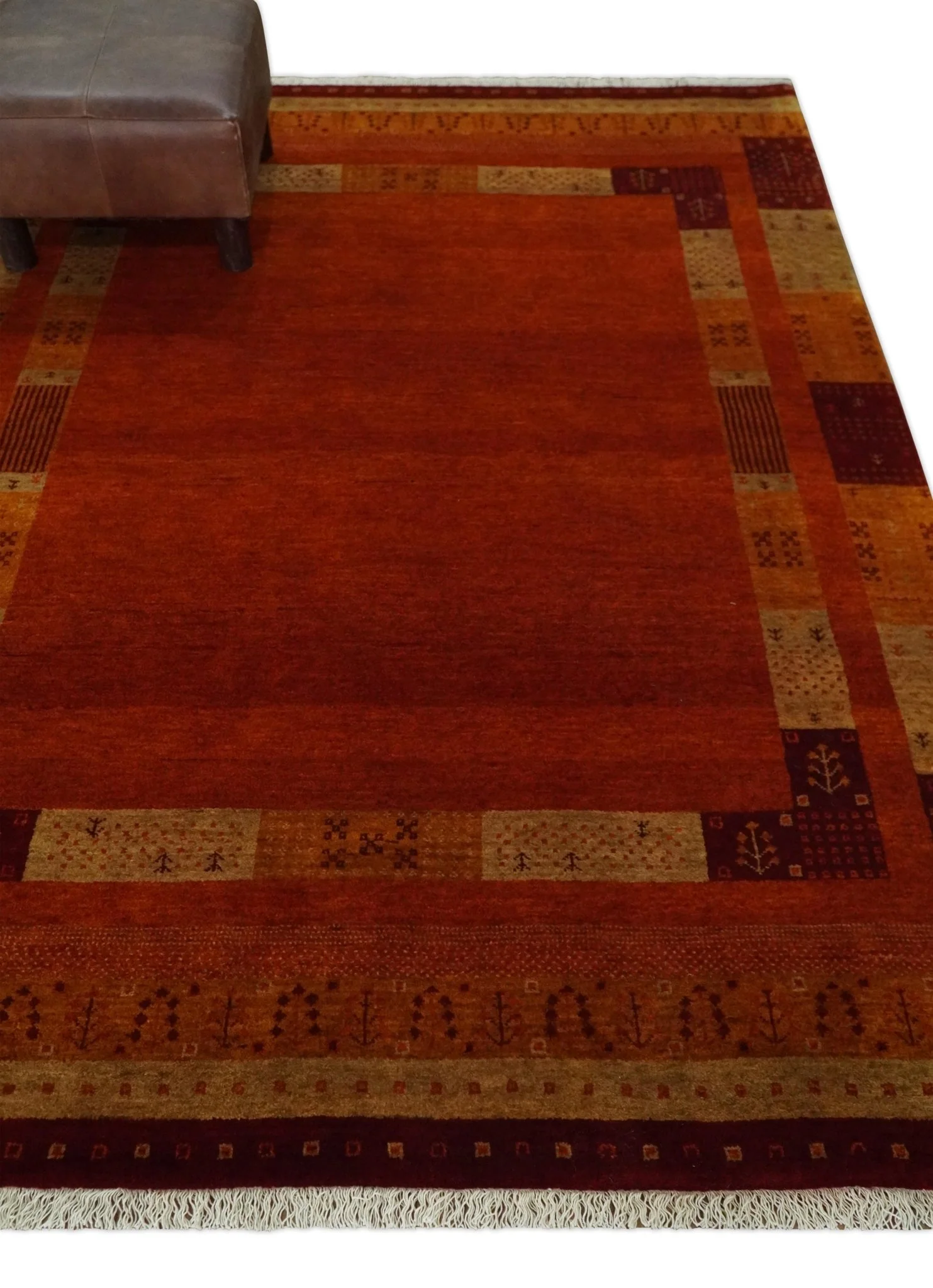 Gold, Rust and Beige Wool Hand Woven Southwestern Lori Gabbeh Rug| KNT50 - Image 2