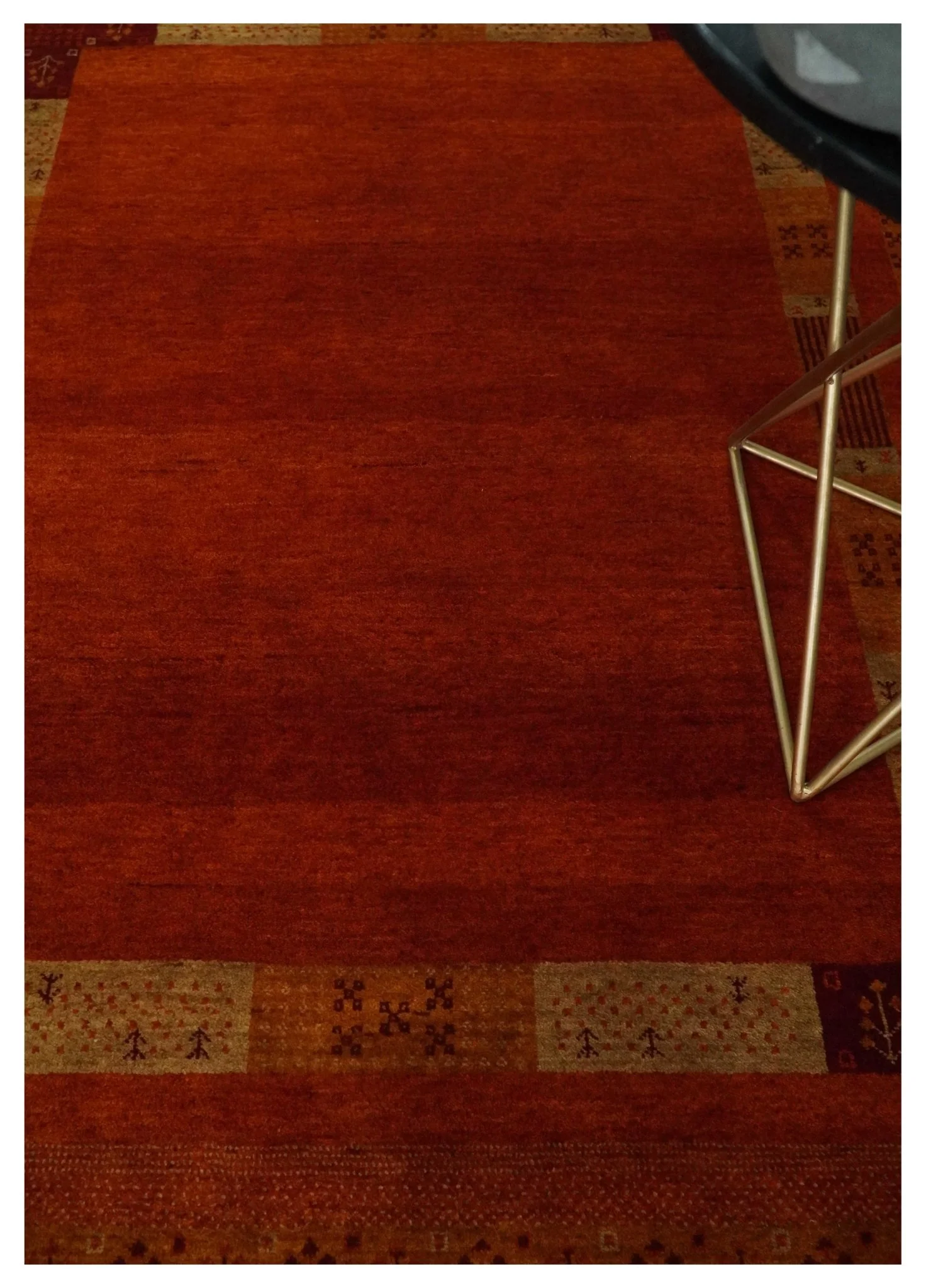 Gold, Rust and Beige Wool Hand Woven Southwestern Lori Gabbeh Rug| KNT50 - Image 3