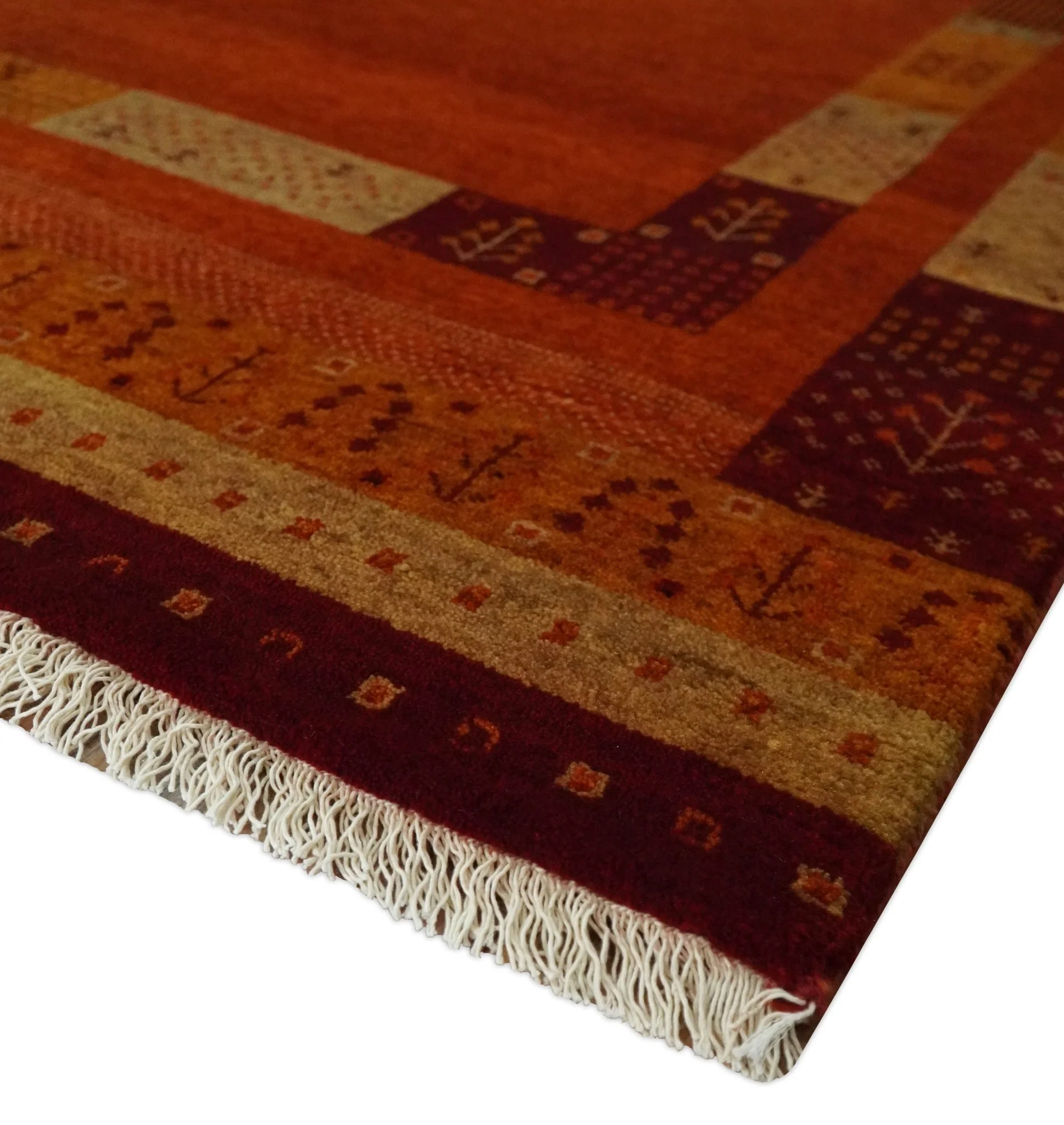 Gold, Rust and Beige Wool Hand Woven Southwestern Lori Gabbeh Rug| KNT50 - Image 4