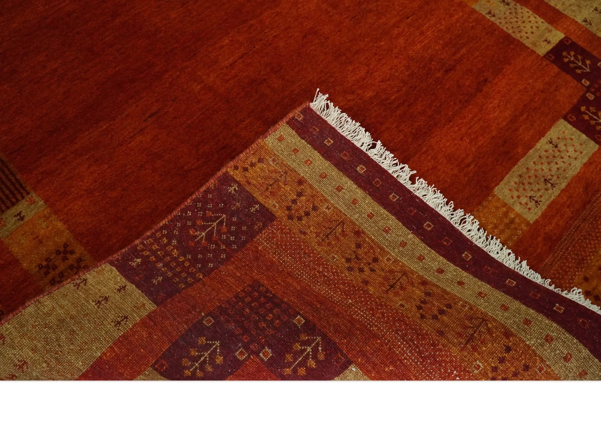 Gold, Rust and Beige Wool Hand Woven Southwestern Lori Gabbeh Rug| KNT50 - Image 5