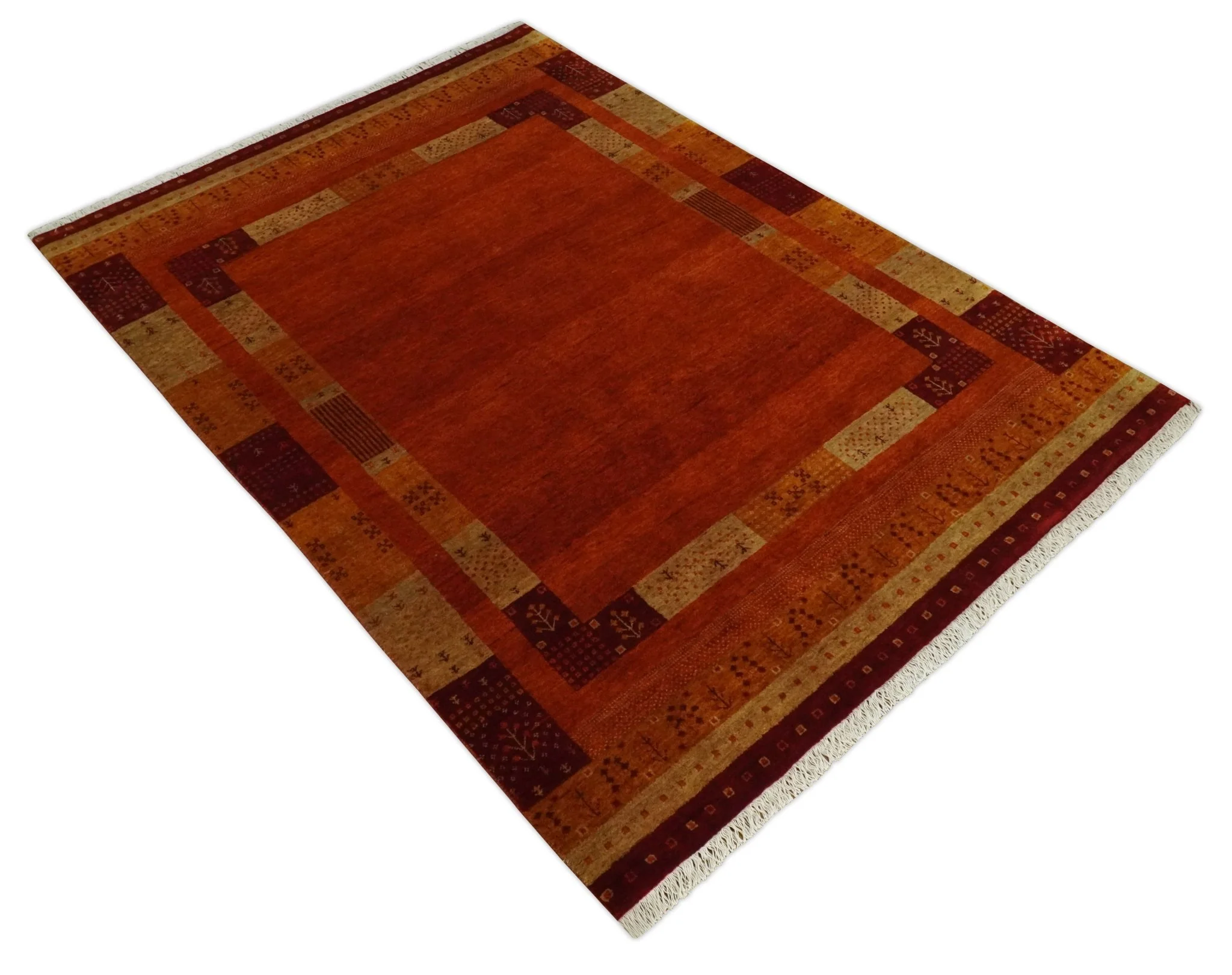 Gold, Rust and Beige Wool Hand Woven Southwestern Lori Gabbeh Rug| KNT50 - Image 8