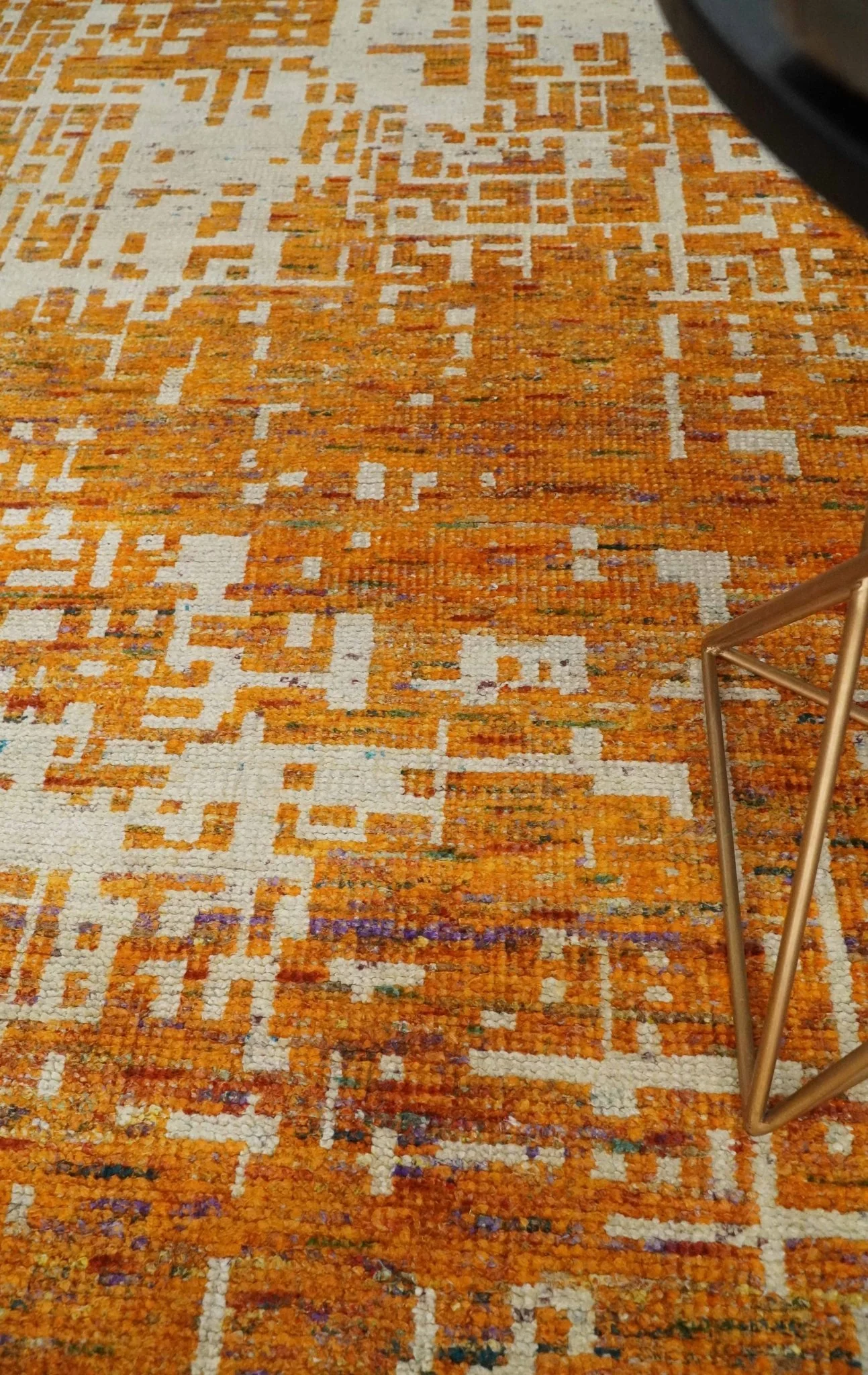 5x8 and 6x9 Gold, Rust and Ivory Modern Abstract Recycled Silk Rug - Image 2
