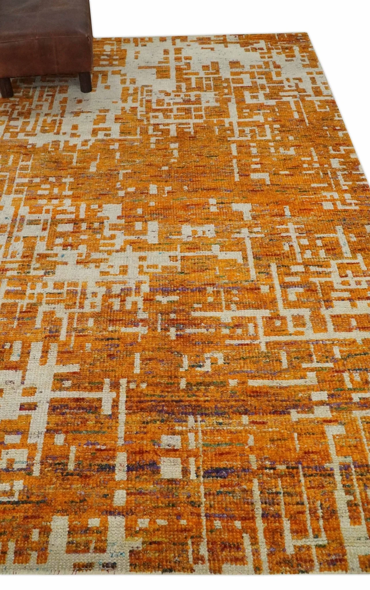 5x8 and 6x9 Gold, Rust and Ivory Modern Abstract Recycled Silk Rug - Image 3