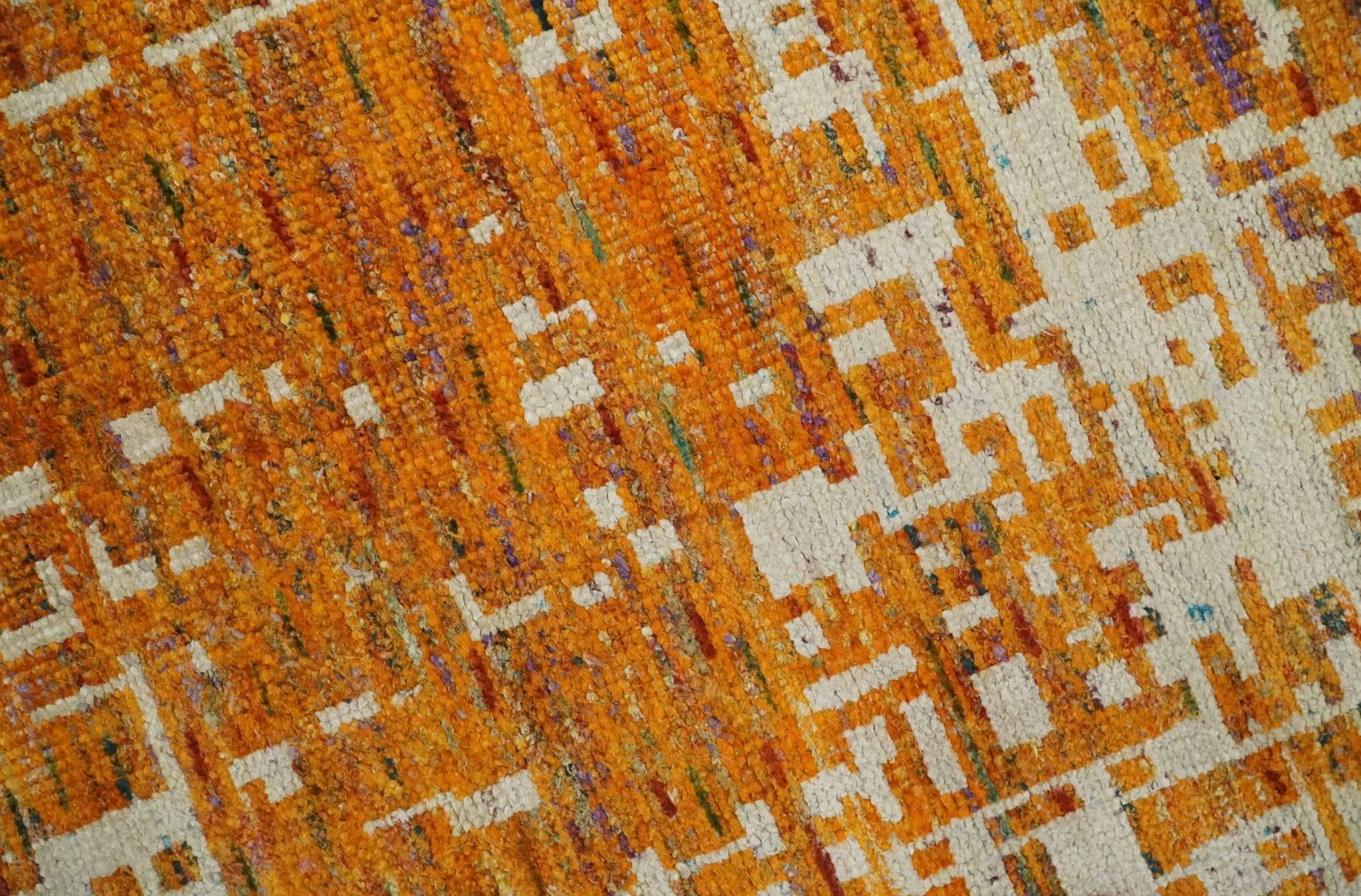 5x8 and 6x9 Gold, Rust and Ivory Modern Abstract Recycled Silk Rug - Image 4