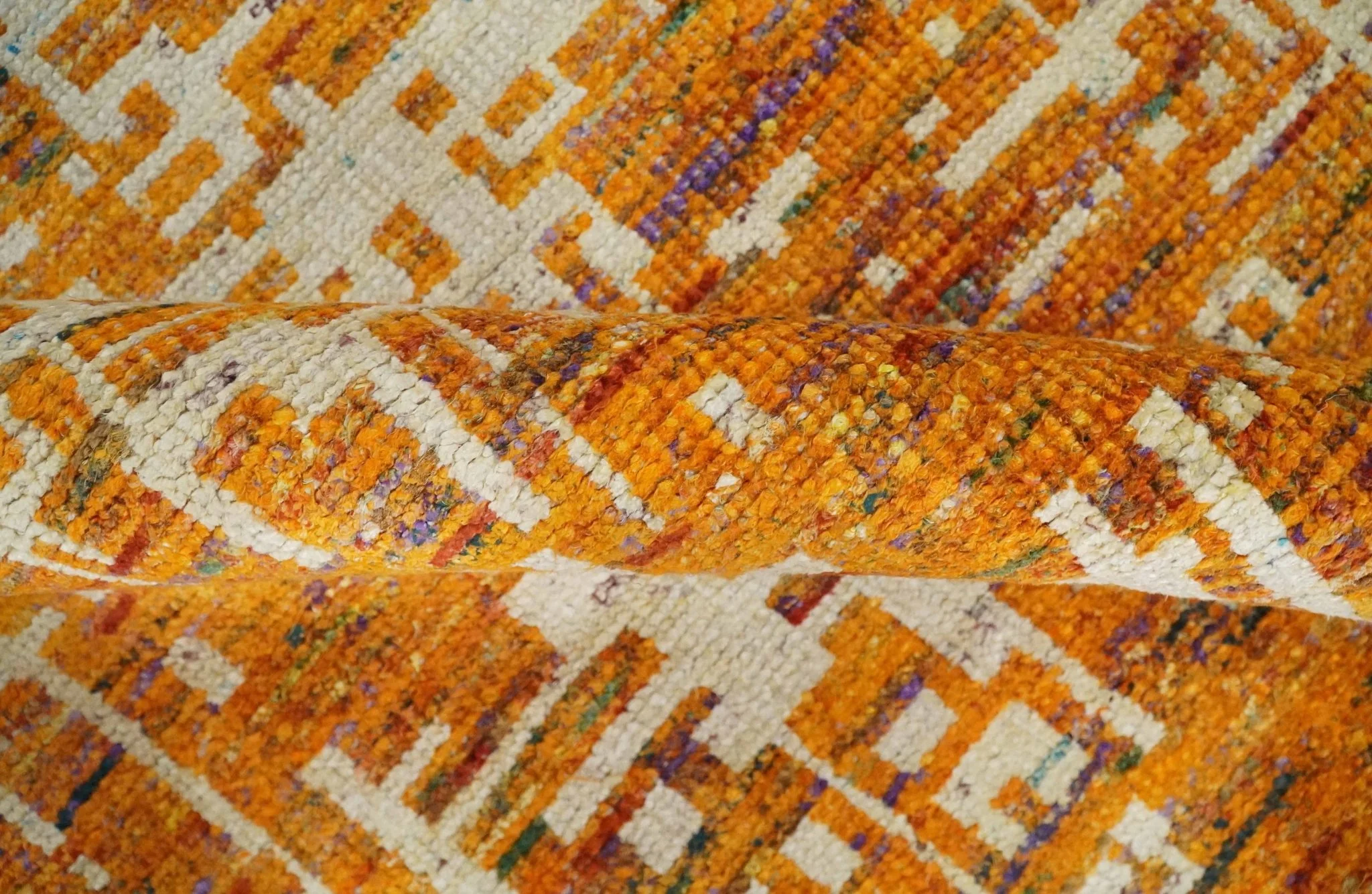 5x8 and 6x9 Gold, Rust and Ivory Modern Abstract Recycled Silk Rug - Image 6