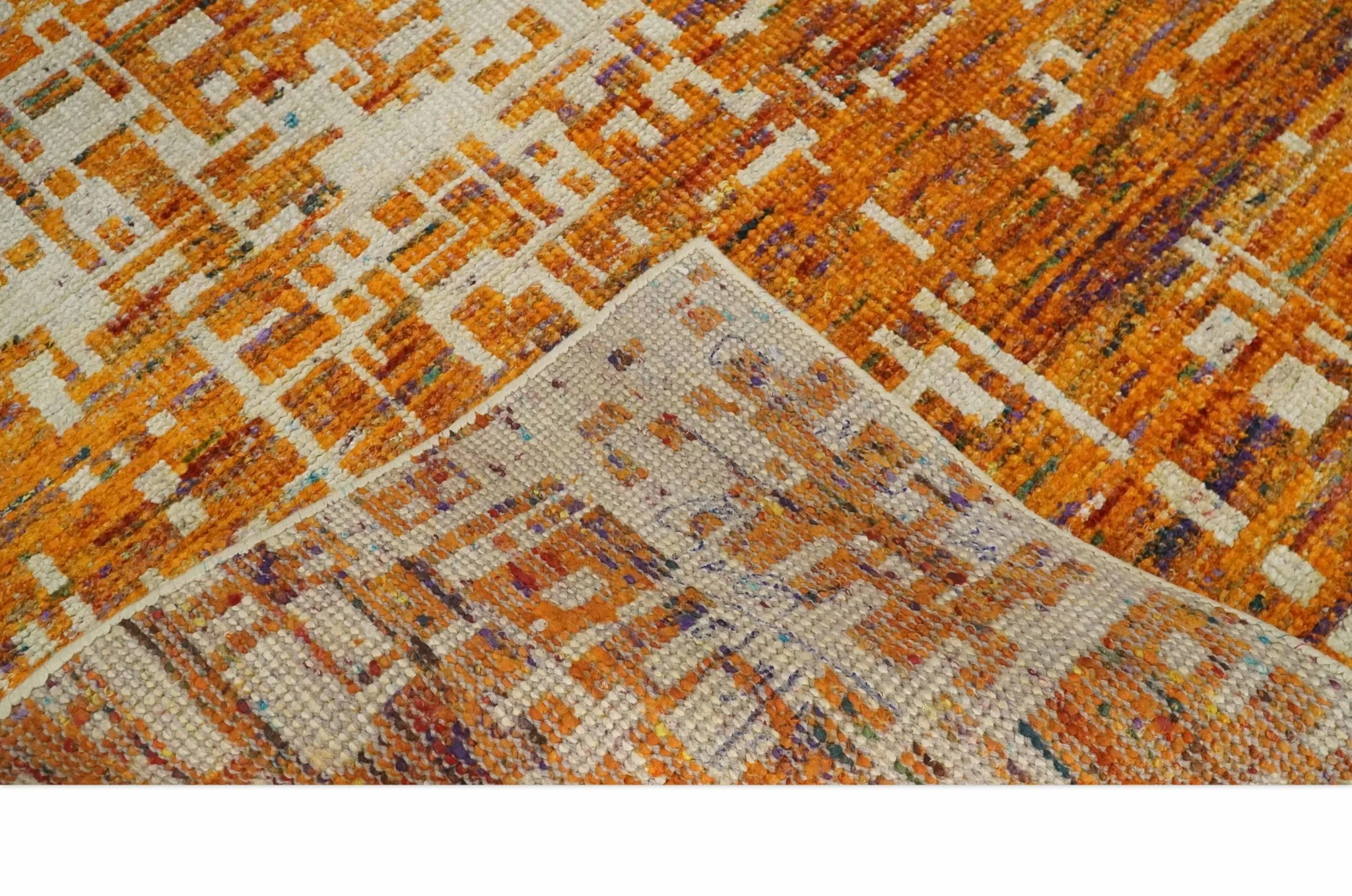 5x8 and 6x9 Gold, Rust and Ivory Modern Abstract Recycled Silk Rug - Image 7