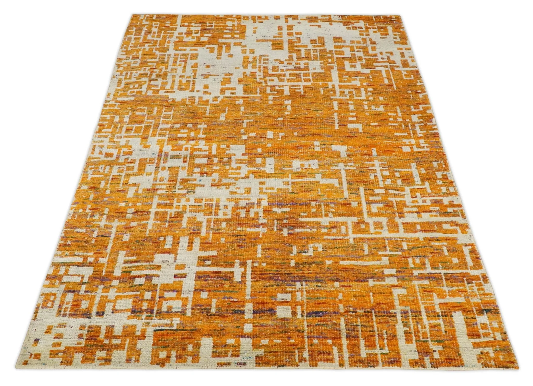 5x8 and 6x9 Gold, Rust and Ivory Modern Abstract Recycled Silk Rug - Image 9