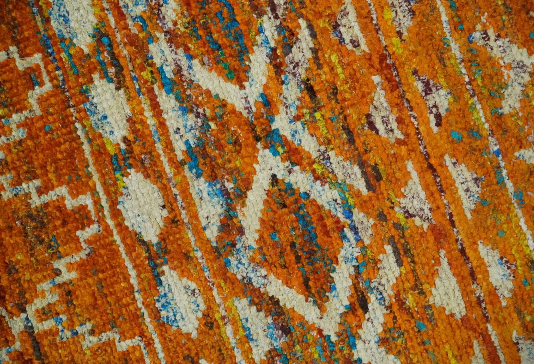 Hand Knotted Gold, Rust and Ivory Modern Contemporary Tribal Trellis Recycled Silk Area Rug - Image 4