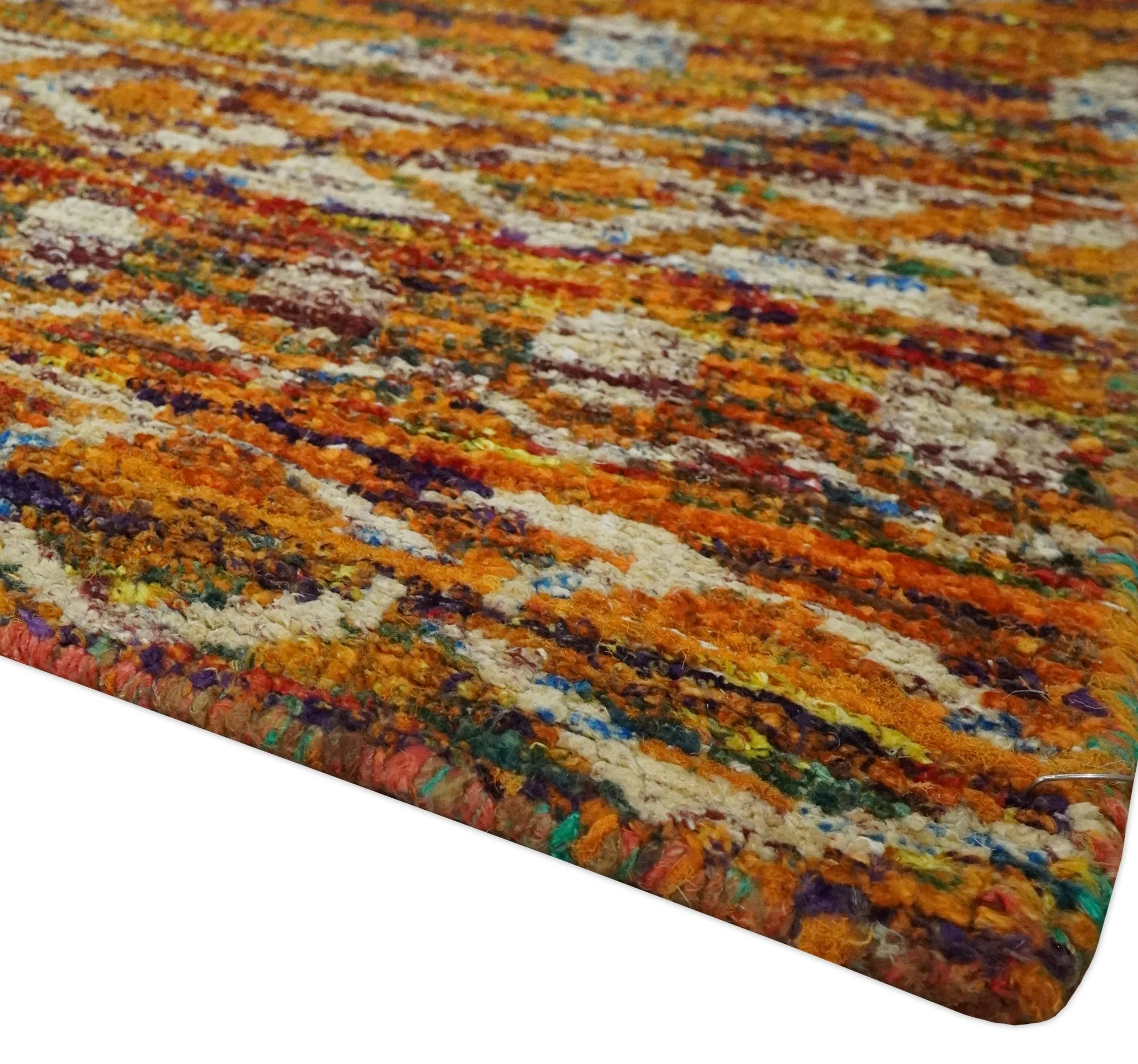 Hand Knotted Gold, Rust and Ivory Modern Contemporary Tribal Trellis Recycled Silk Area Rug - Image 5