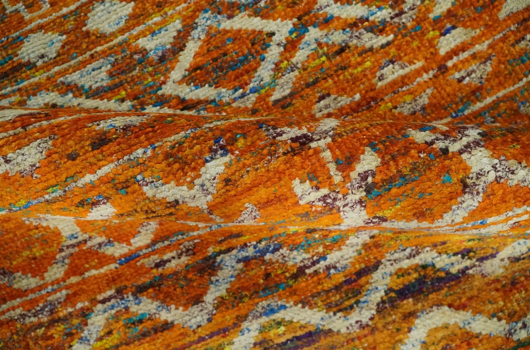 Hand Knotted Gold, Rust and Ivory Modern Contemporary Tribal Trellis Recycled Silk Area Rug - Image 8