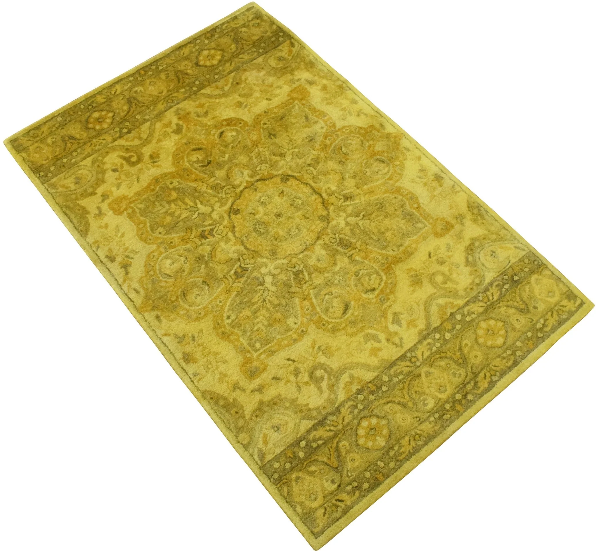 Gold Traditional Floral Design Hand Tufted Overdyed Wool Area Rug - Image 3