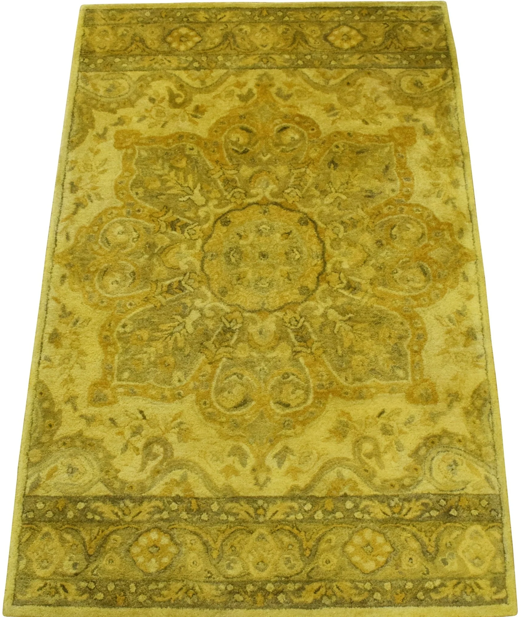 Gold Traditional Floral Design Hand Tufted Overdyed Wool Area Rug - Image 4