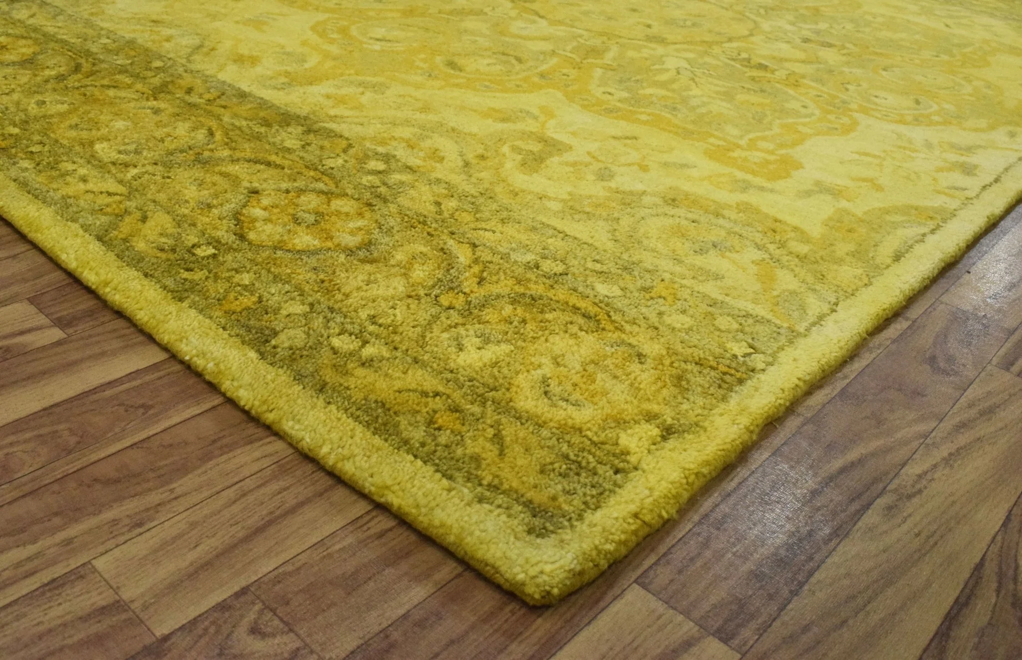 Gold Traditional Floral Design Hand Tufted Overdyed Wool Area Rug - Image 6