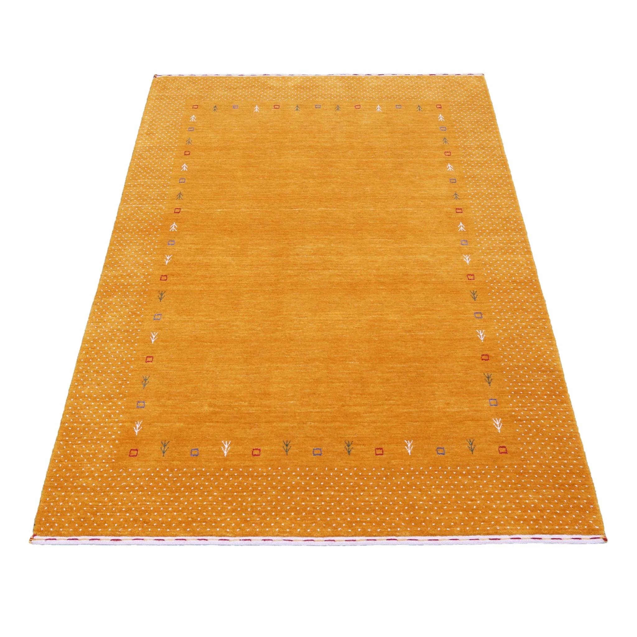 Gold Tribal Border Design Hand Loomed Wool Area Rug - Image 13