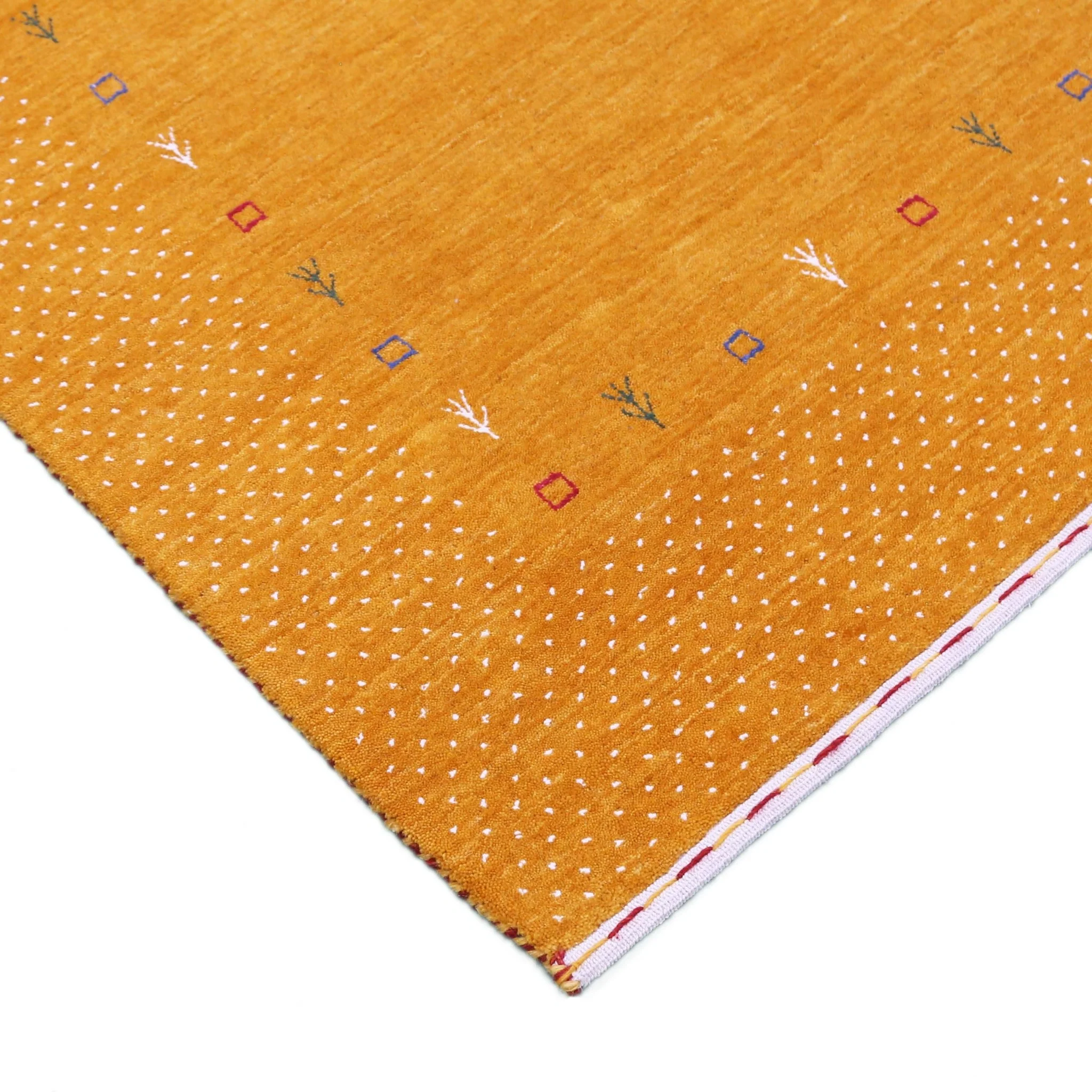 Gold Tribal Border Design Hand Loomed Wool Area Rug - Image 4